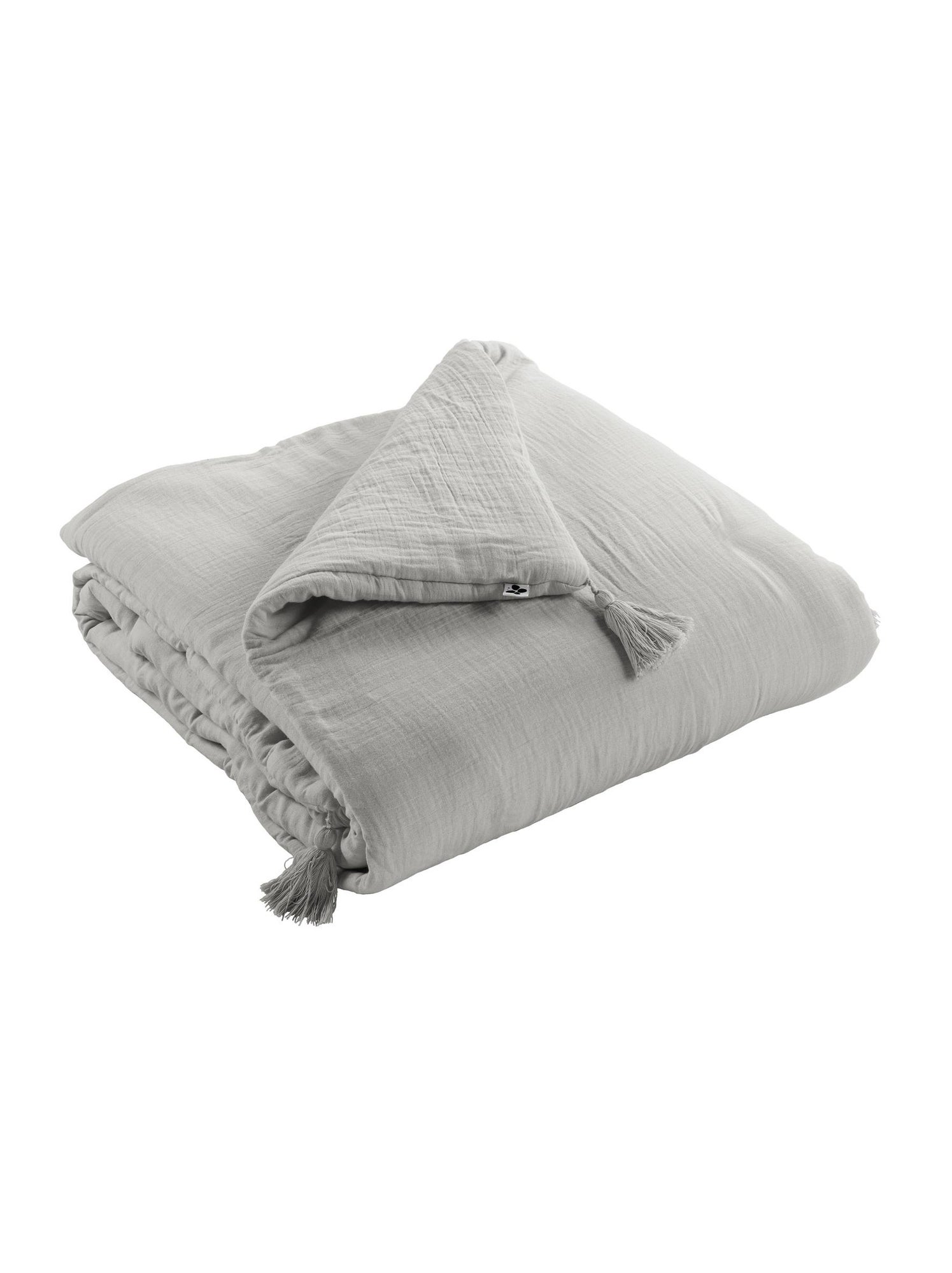 Bout de lit – double gaze de coton unie - finition pompon - gaïa - Gris