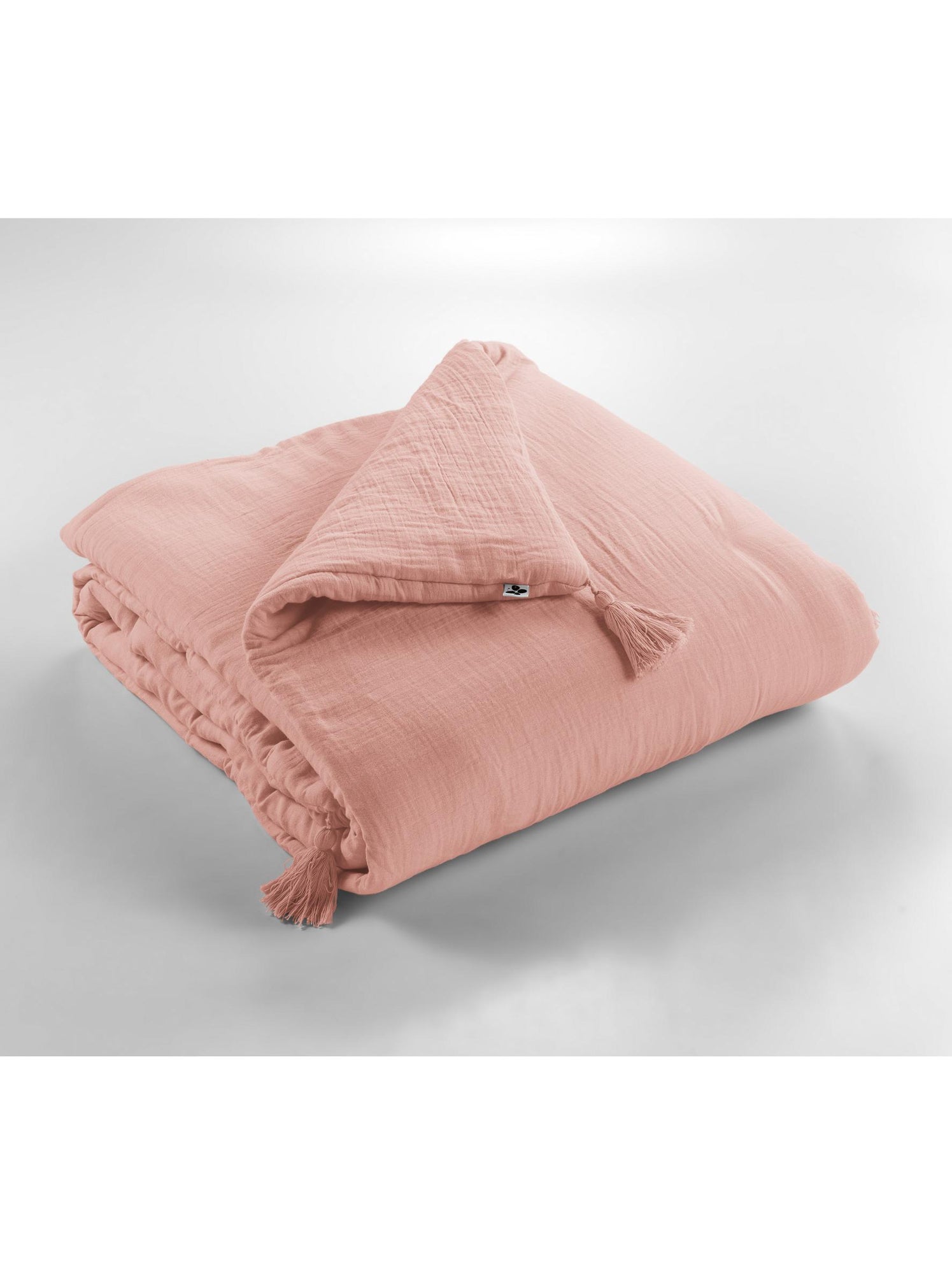 Bout de lit – double gaze de coton unie - finition pompon - gaïa - Peche