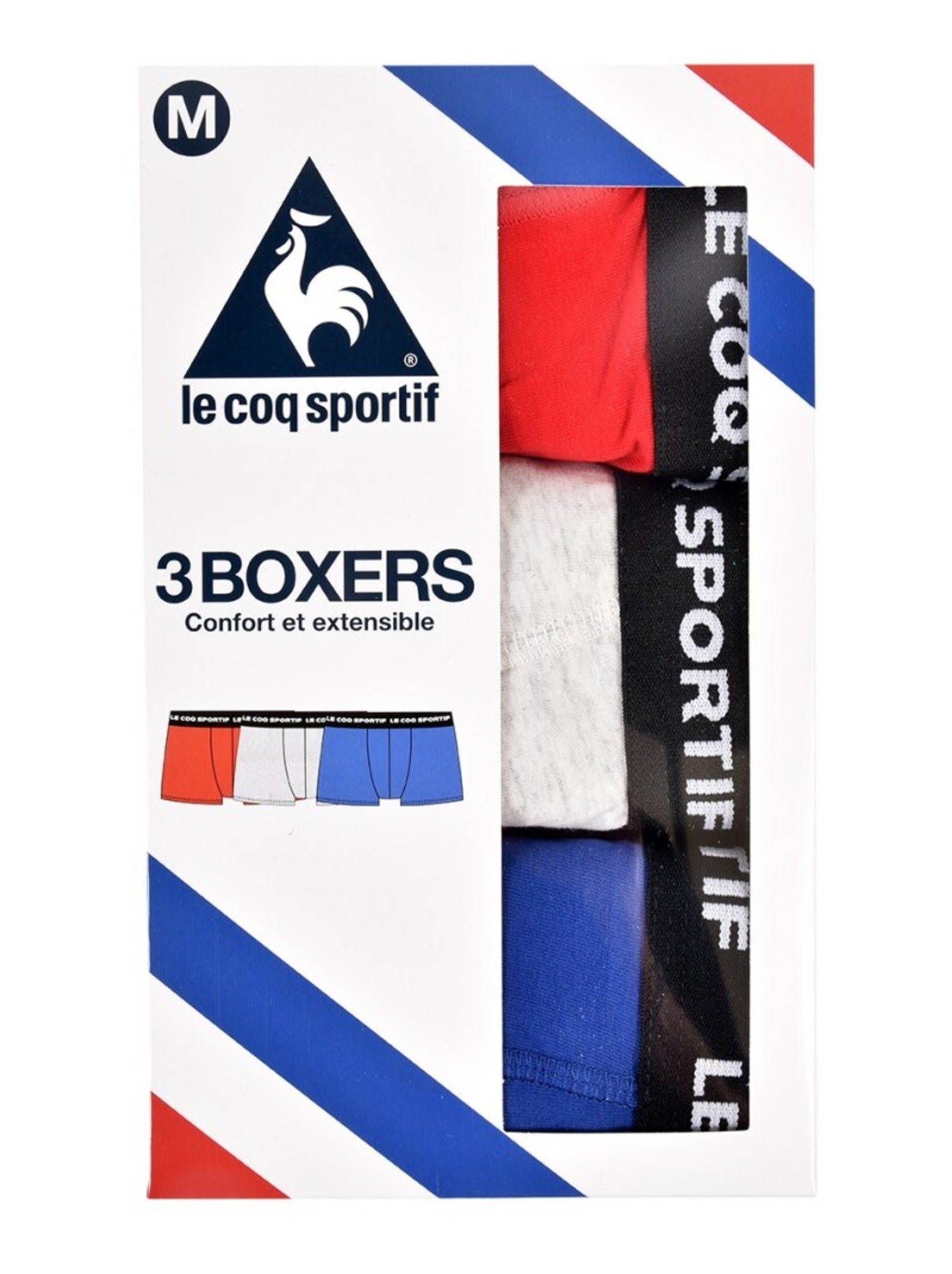 Boxer Homme LE COQ SPORTIF - Pack de 3 - Blanc Rouge Bleu