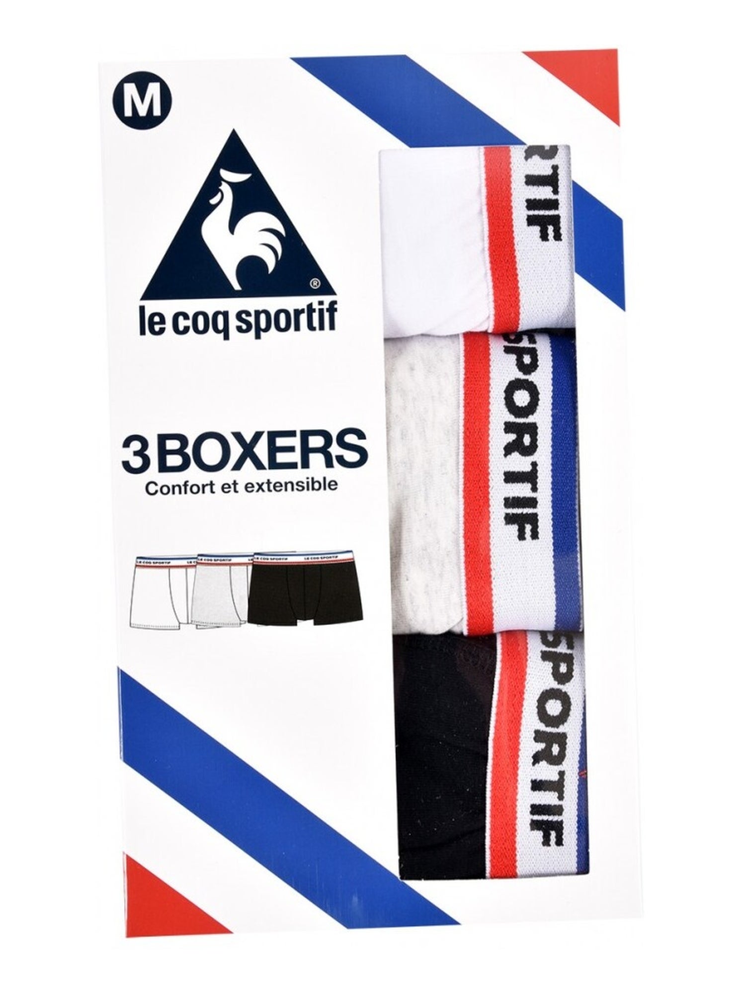 Boxer Homme LE COQ SPORTIF - Pack de 3 - Noir Blanc Gris