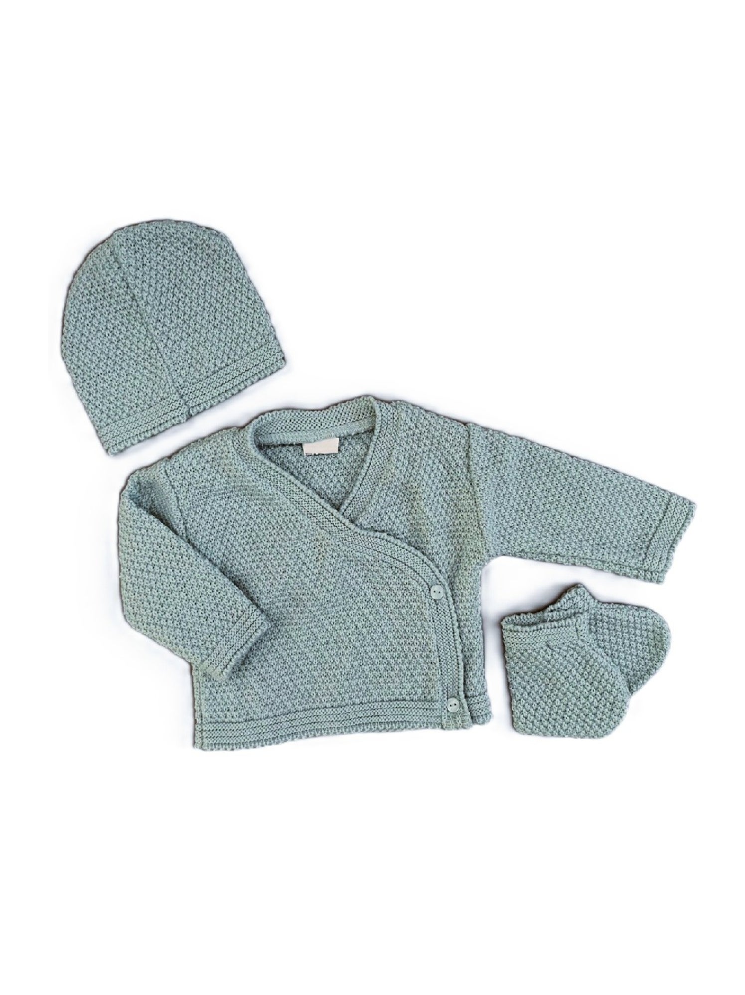 Brassière + Bonnet + Chaussons LES CHATOUNETS - Bleu gris