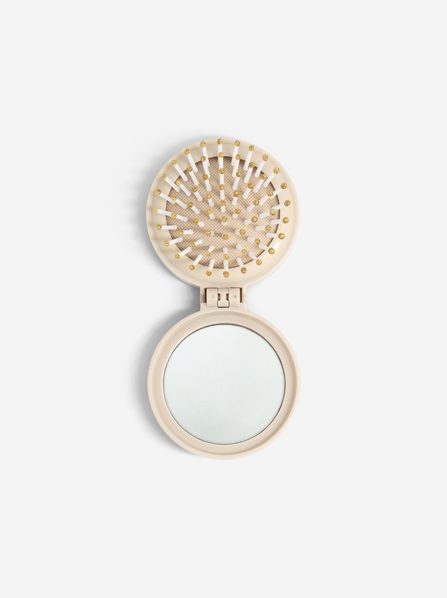 Brosse à cheveux pliable avec miroir - Beige