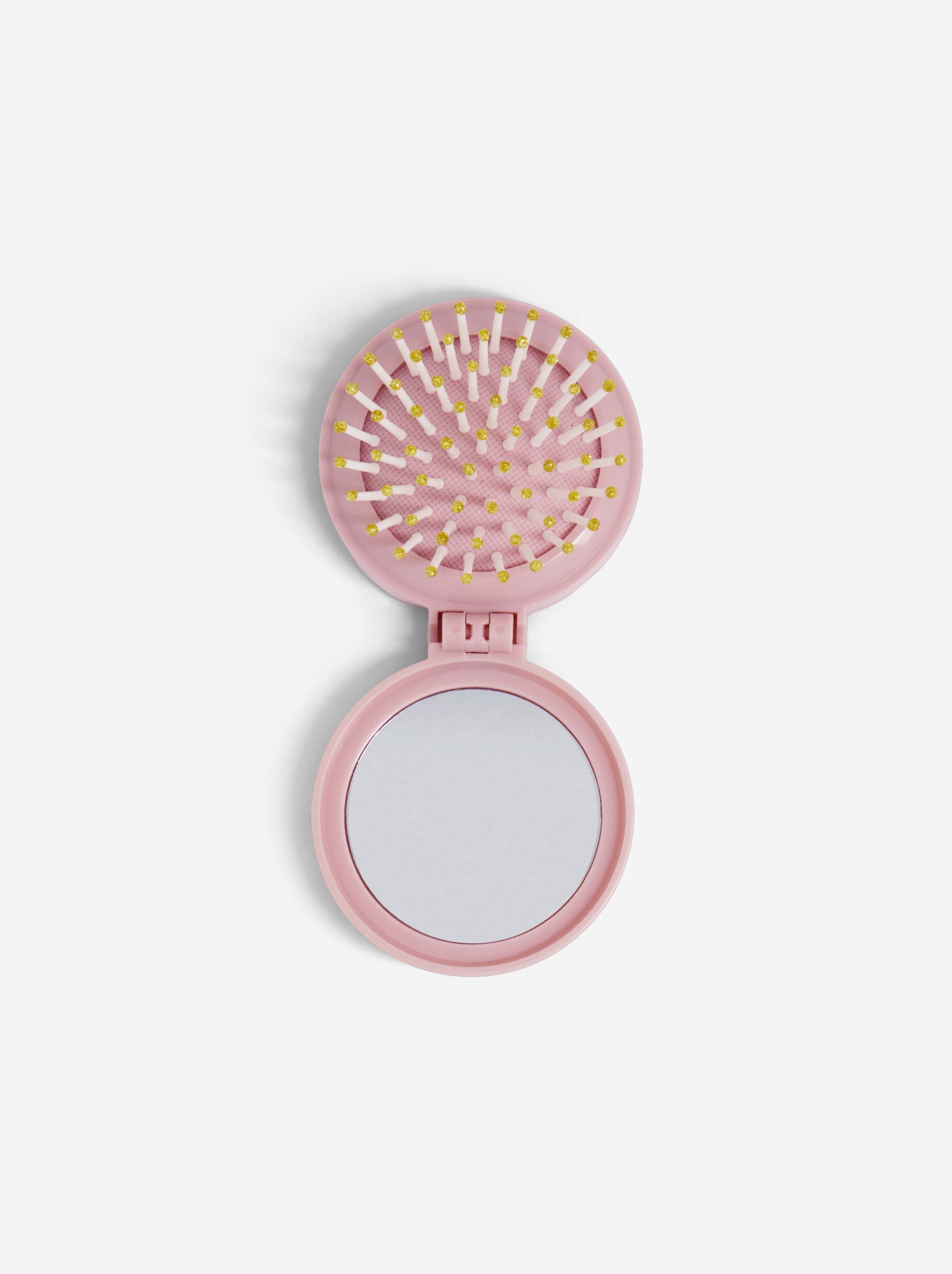 Brosse à cheveux pliable avec miroir - Rose