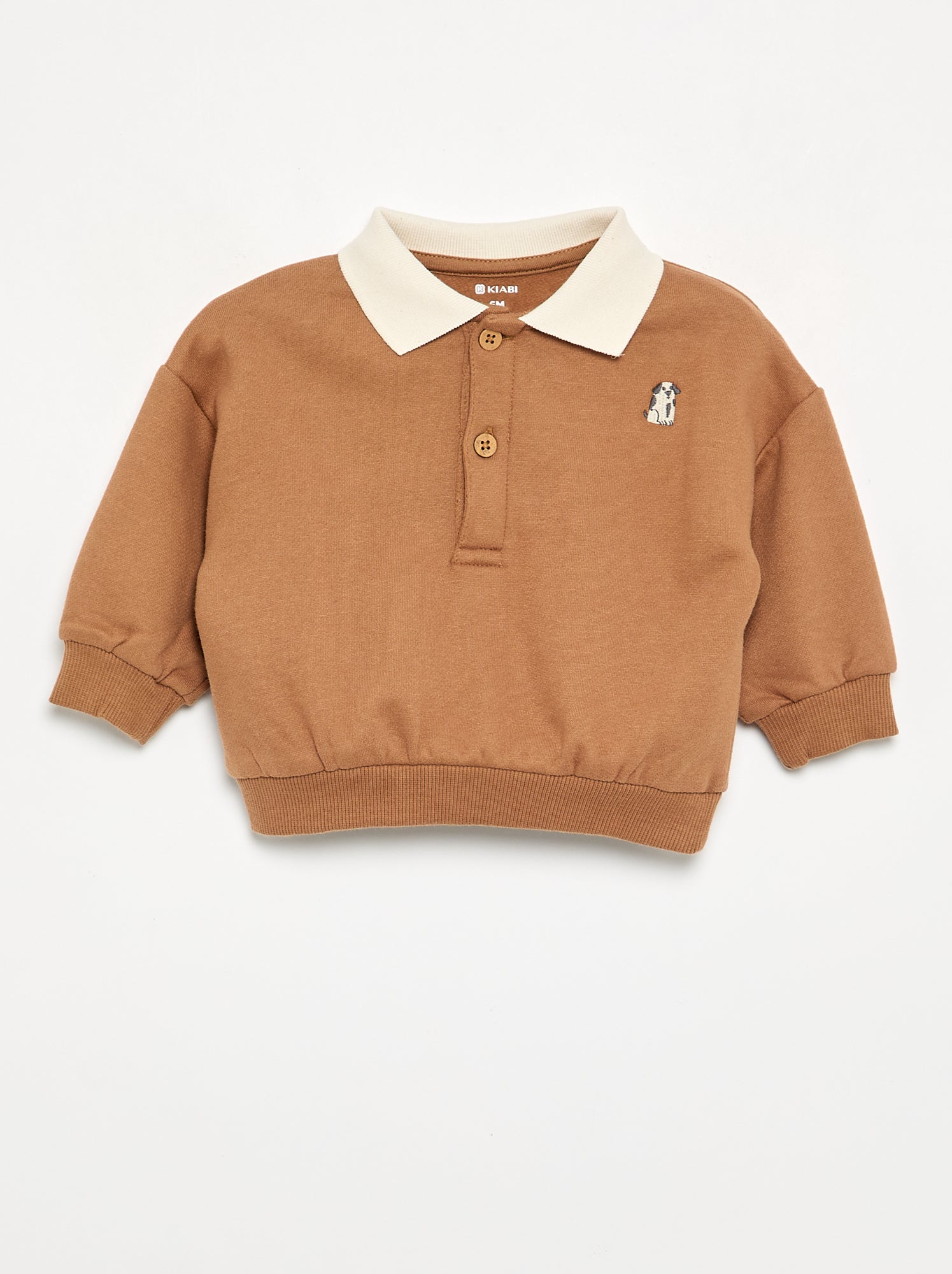 Sweat à manches longues avec col polo - Marron