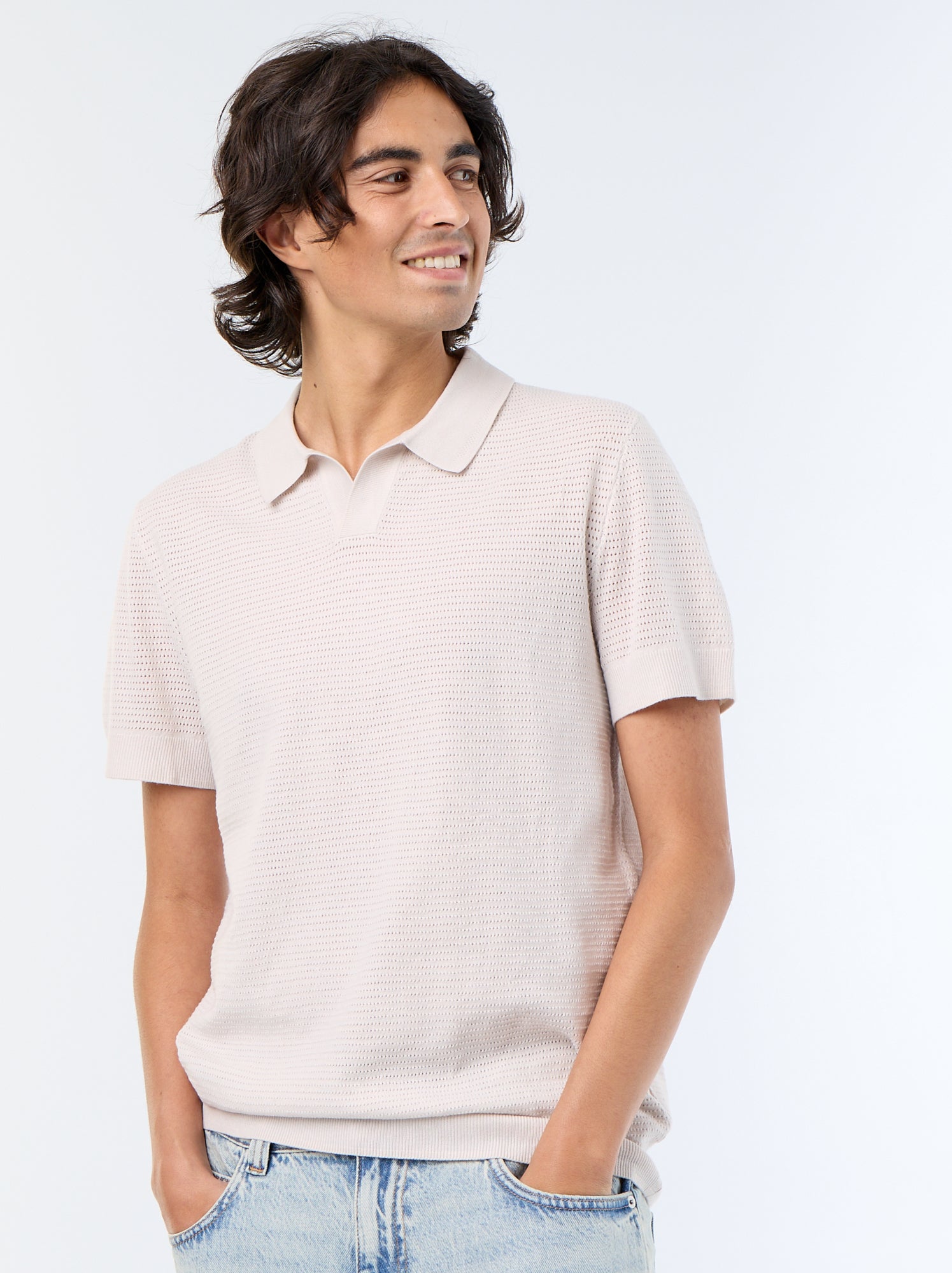 Polo en coton uni à manches courtes pour homme - Gris