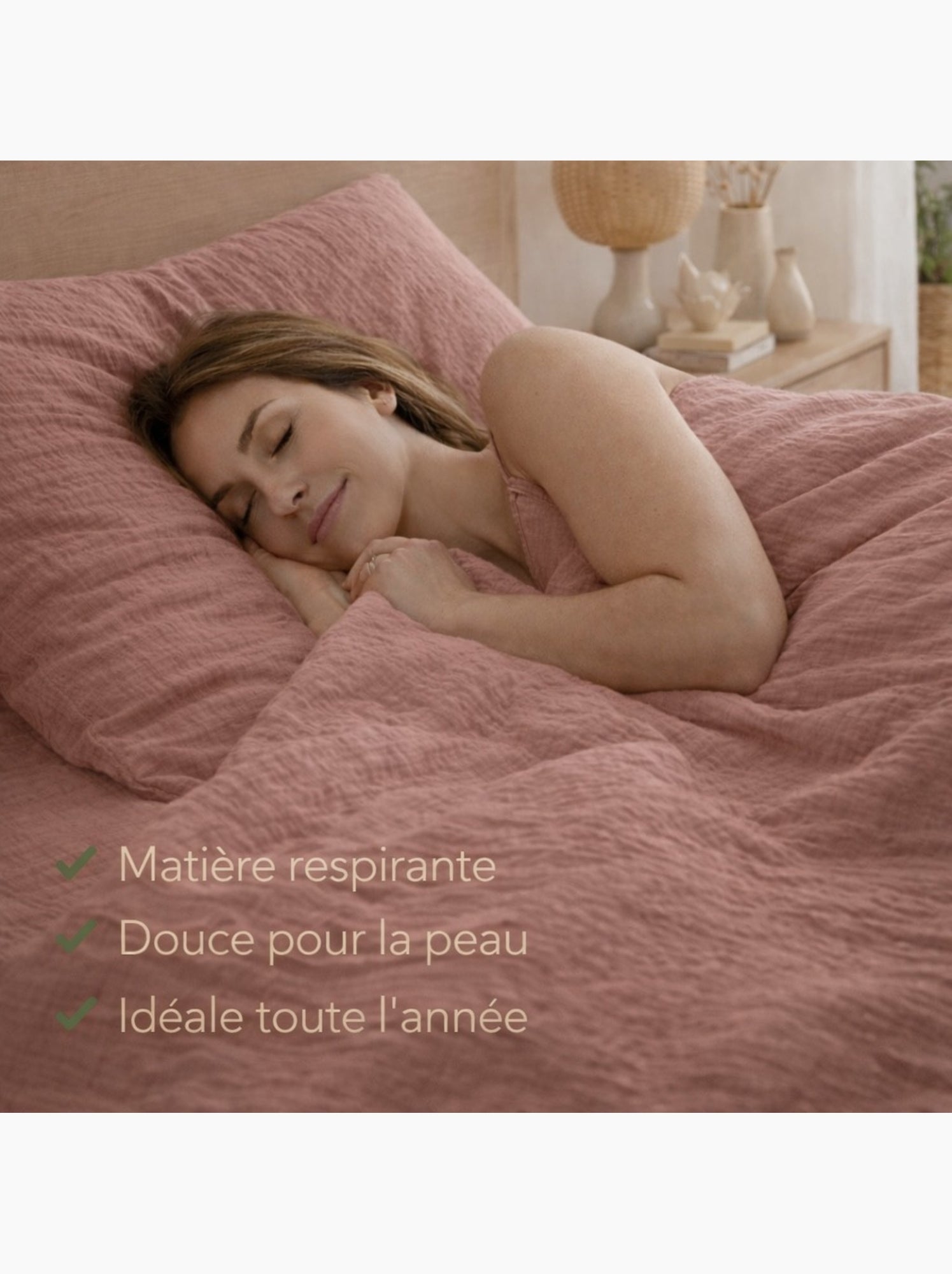 Parure de lit en Gaze de Coton - Promo linge - Rose