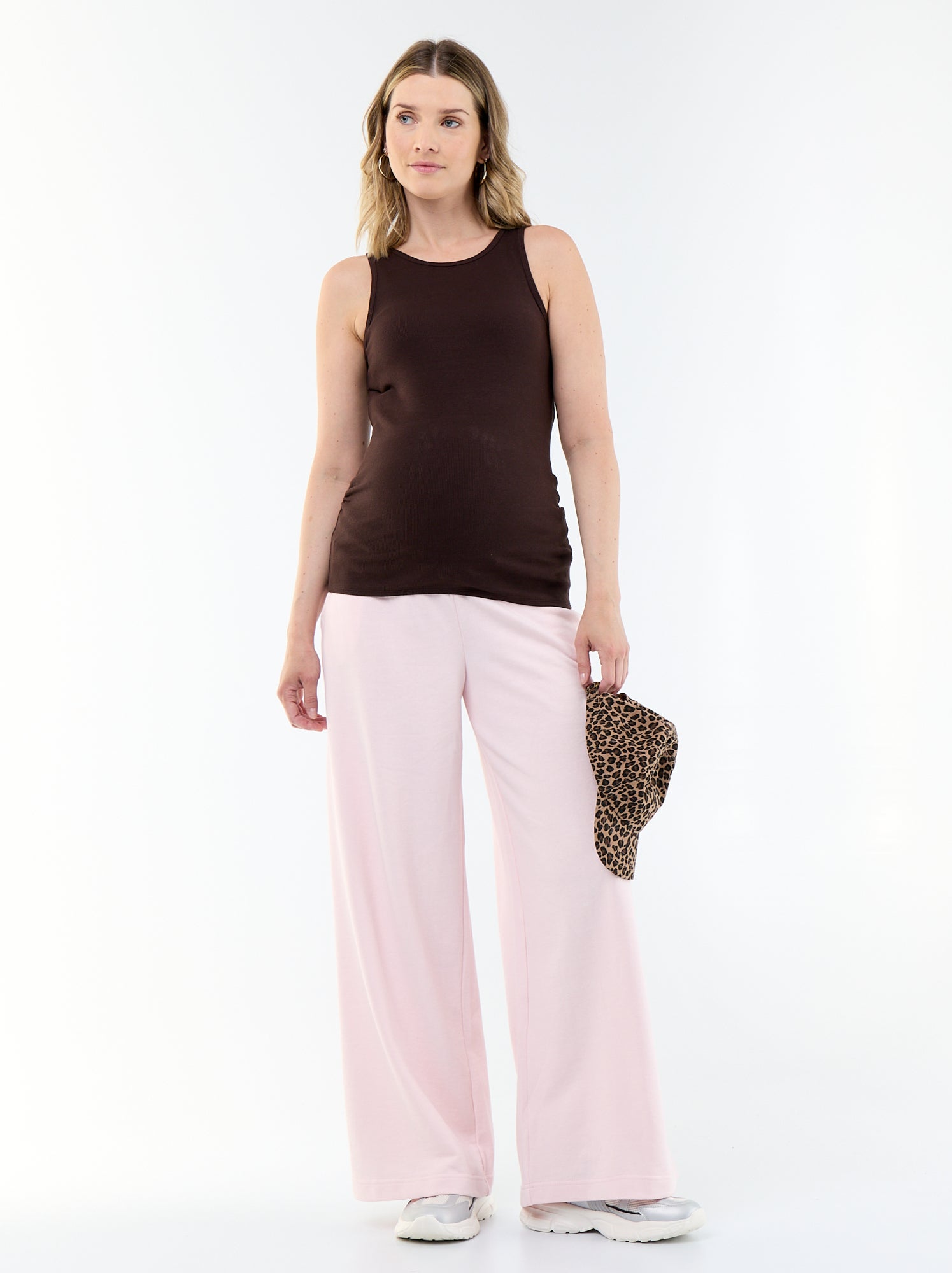 Jogging de maternité wide leg en french terry - Rose