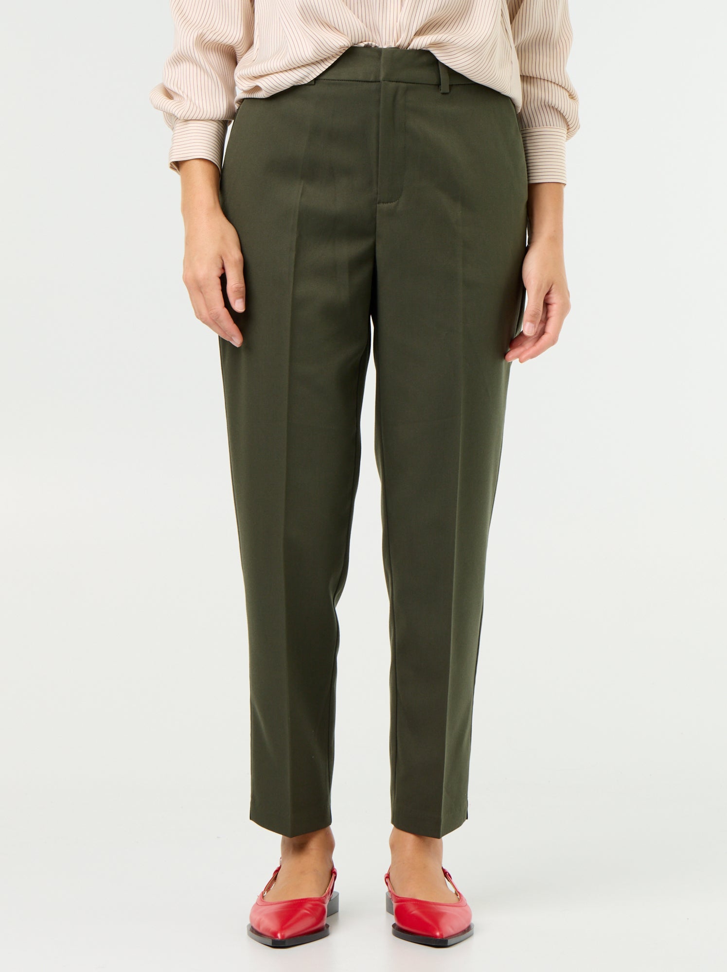 Pantalon en toile lourde à coupe cigarette pour femme - Vert