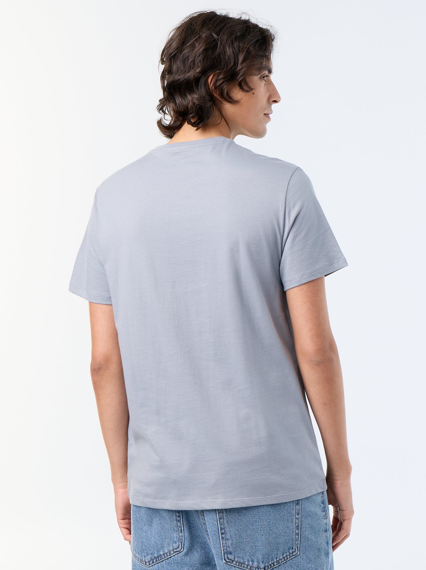 T-shirt en coton imprimé pour homme à col rond - Gris