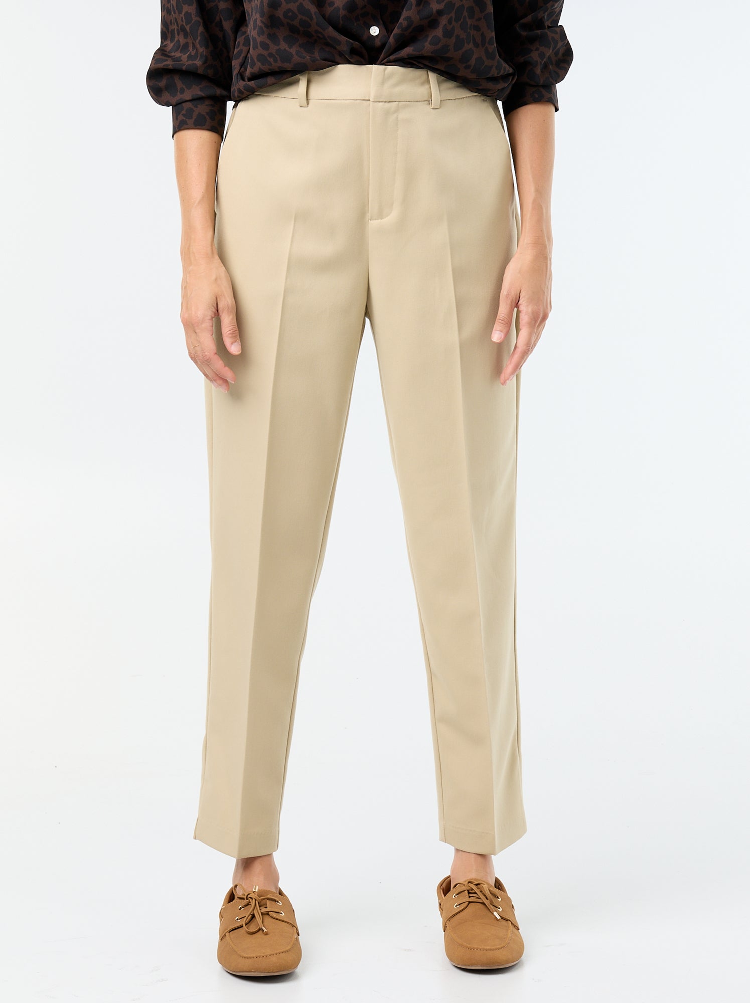 Pantalon en toile lourde à coupe cigarette pour femme - Beige