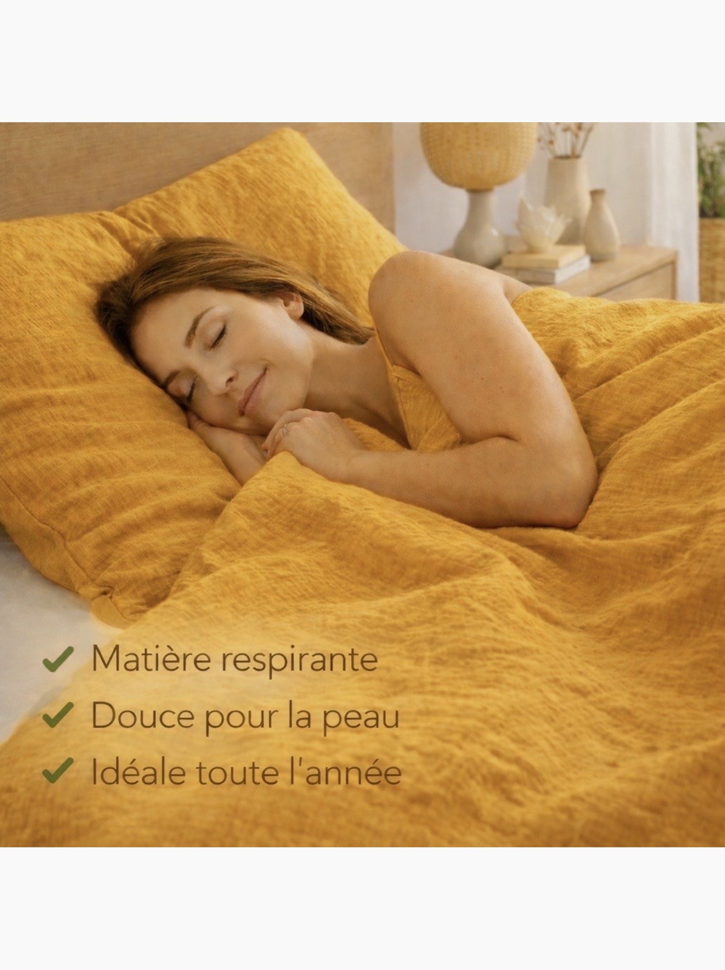 Parure de lit en Gaze de Coton - Promo linge - Jaune