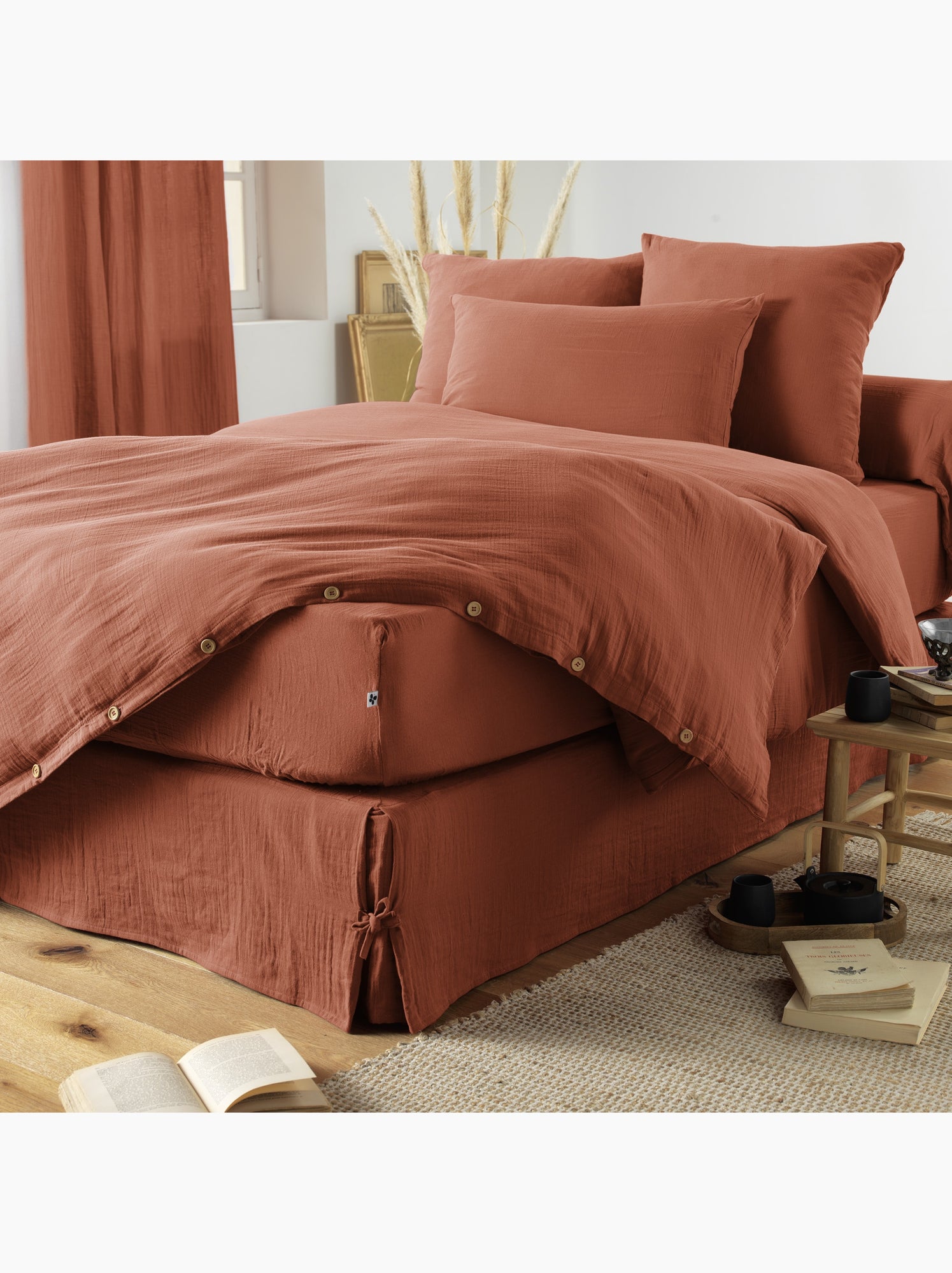 Cache-sommier – double gaze de coton 125 g/m² – gaïa - Terracotta