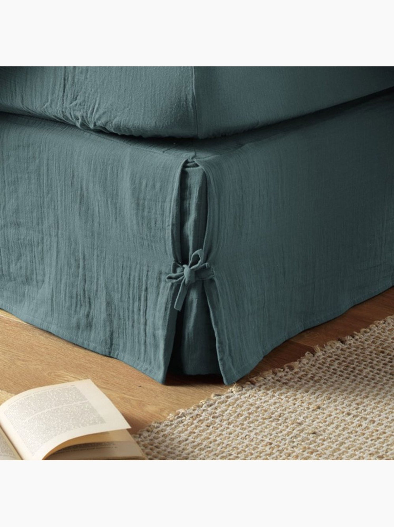 Cache sommier en double Gaze de coton - Bleu canard