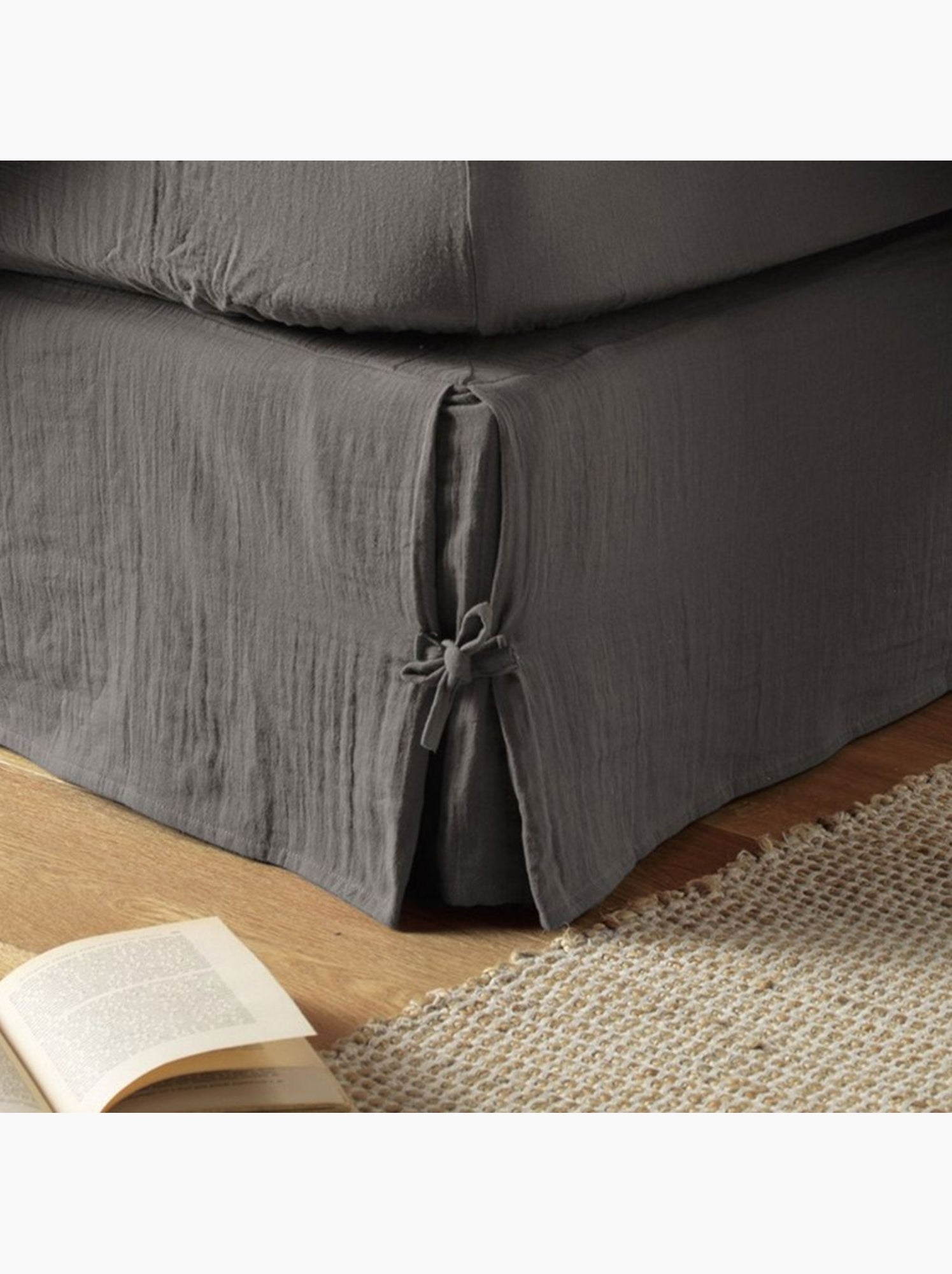 Cache sommier en double Gaze de coton - gris anthracite