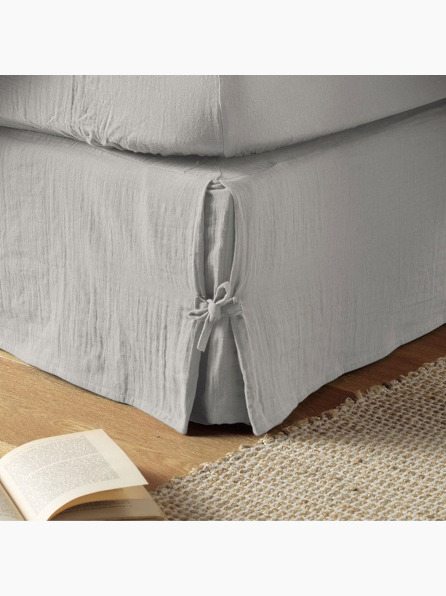 Cache sommier en double Gaze de coton - Gris clair