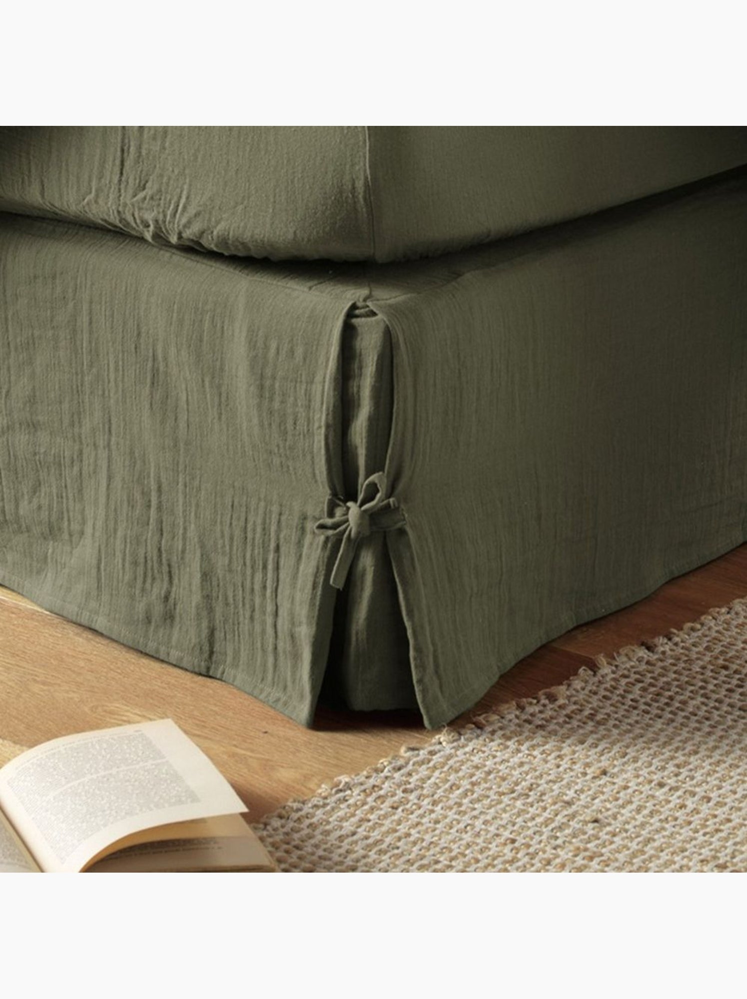 Cache sommier en double Gaze de coton - Kaki