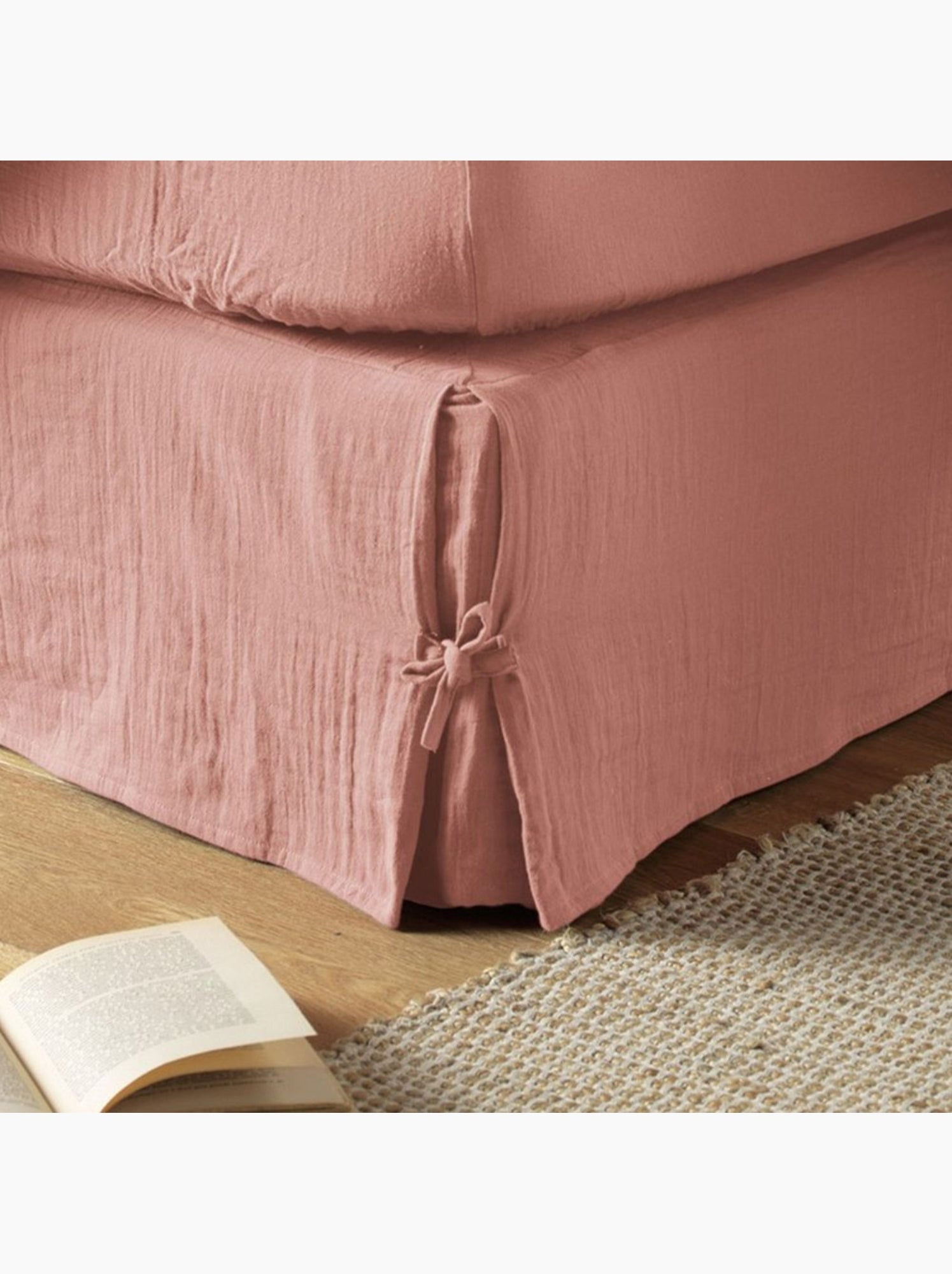 Cache sommier en double Gaze de coton - Rose foncé