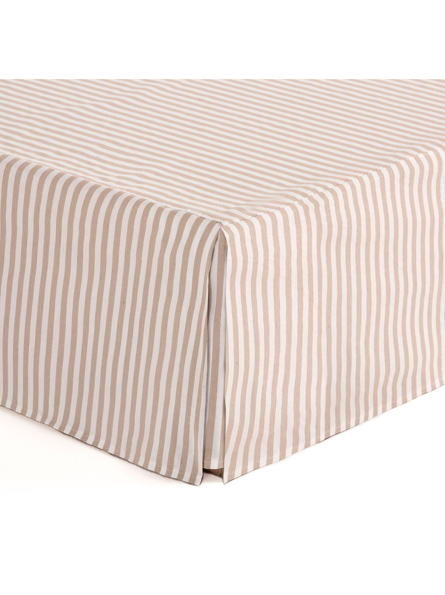Cache-sommier, jupe de lit protectrice. Housse de sommier à rayures - Gamusi. - Beige