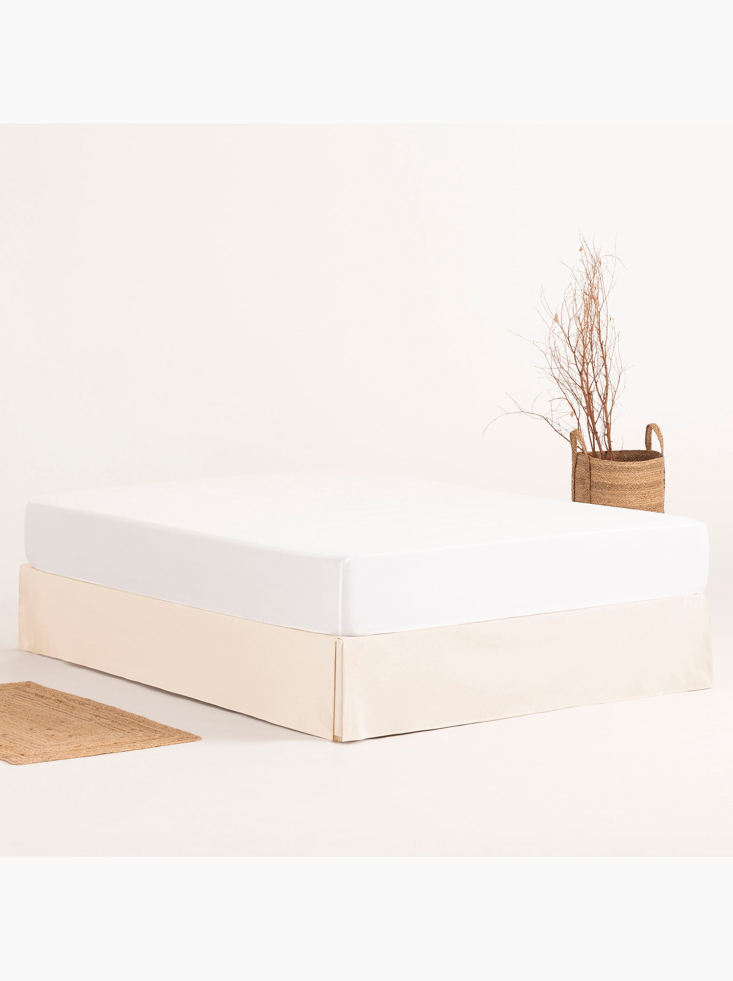 Cache-sommier, jupe de lit protectrice. Housse de sommier unie - Gamusi. - Ecru