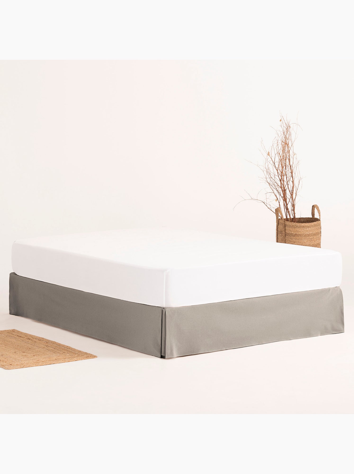 Cache-sommier, jupe de lit protectrice. Housse de sommier unie - Gamusi. - Gris