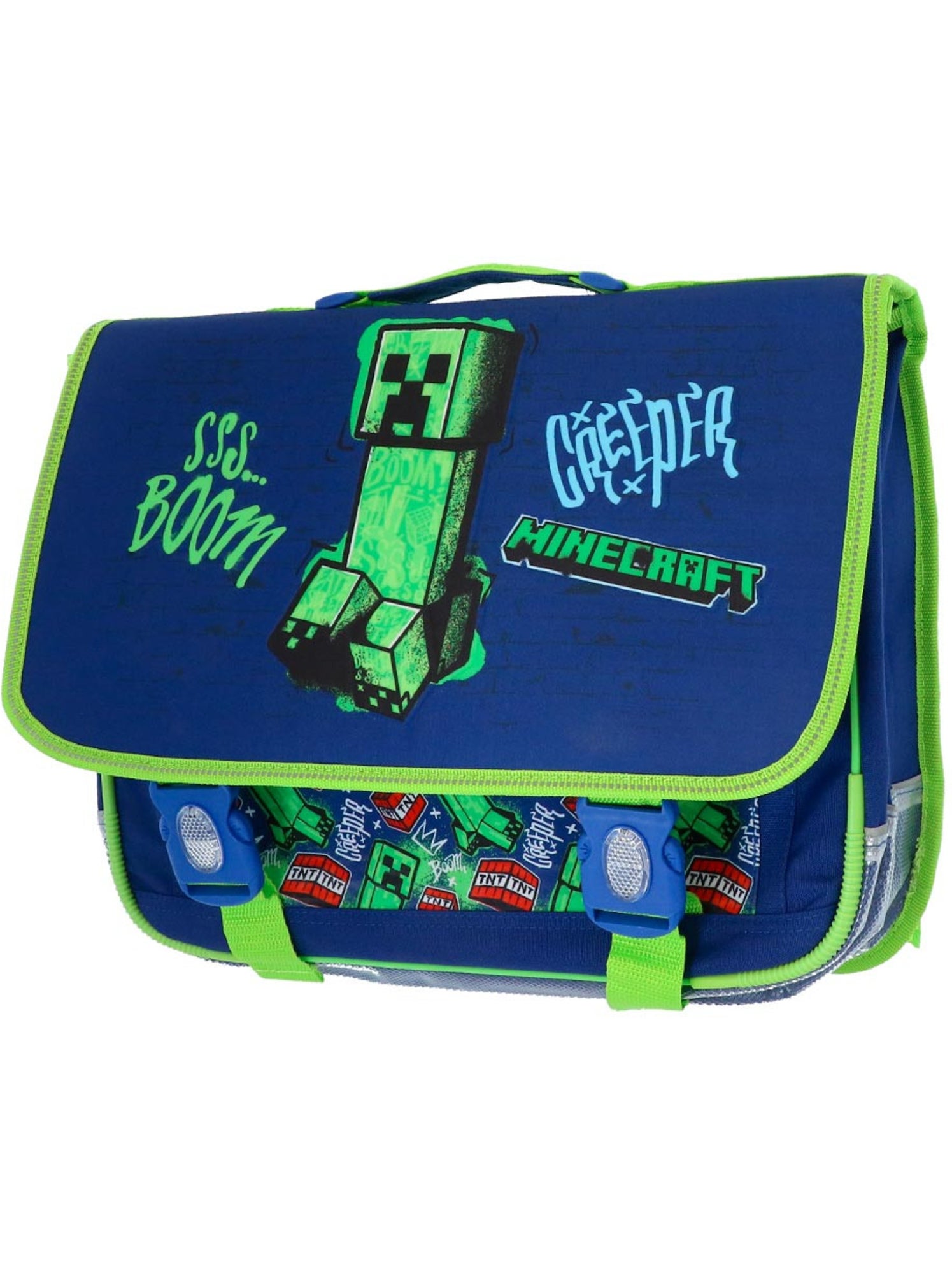 Cartable scolaire minecraft creeper boom polyester - Bleu Vert