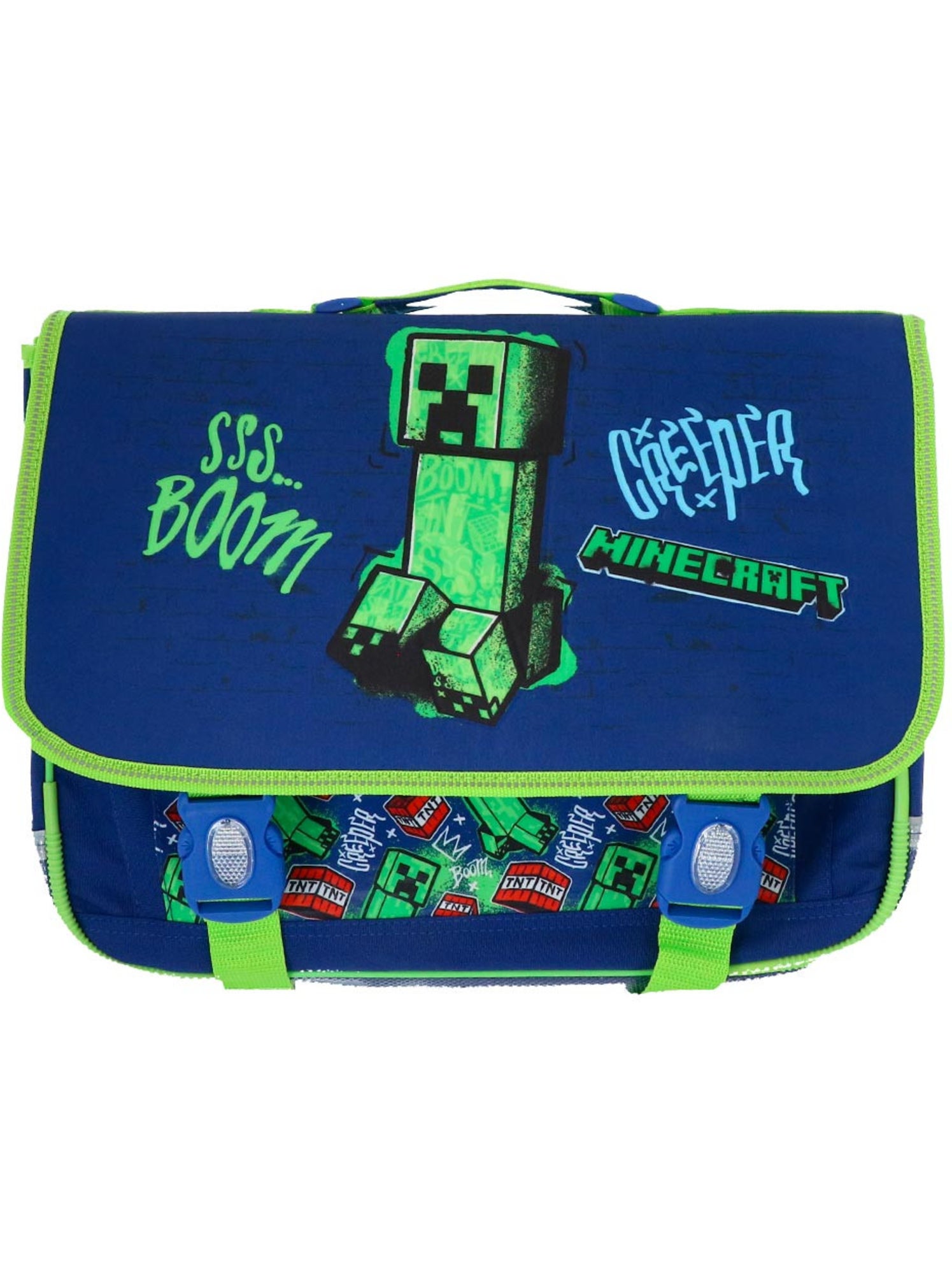 Cartable scolaire minecraft creeper boom polyester - Bleu Vert