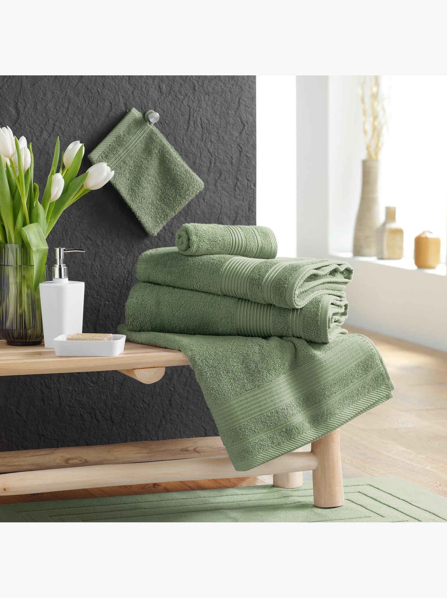 Serviette de toilette en coton tendresse - Kaki