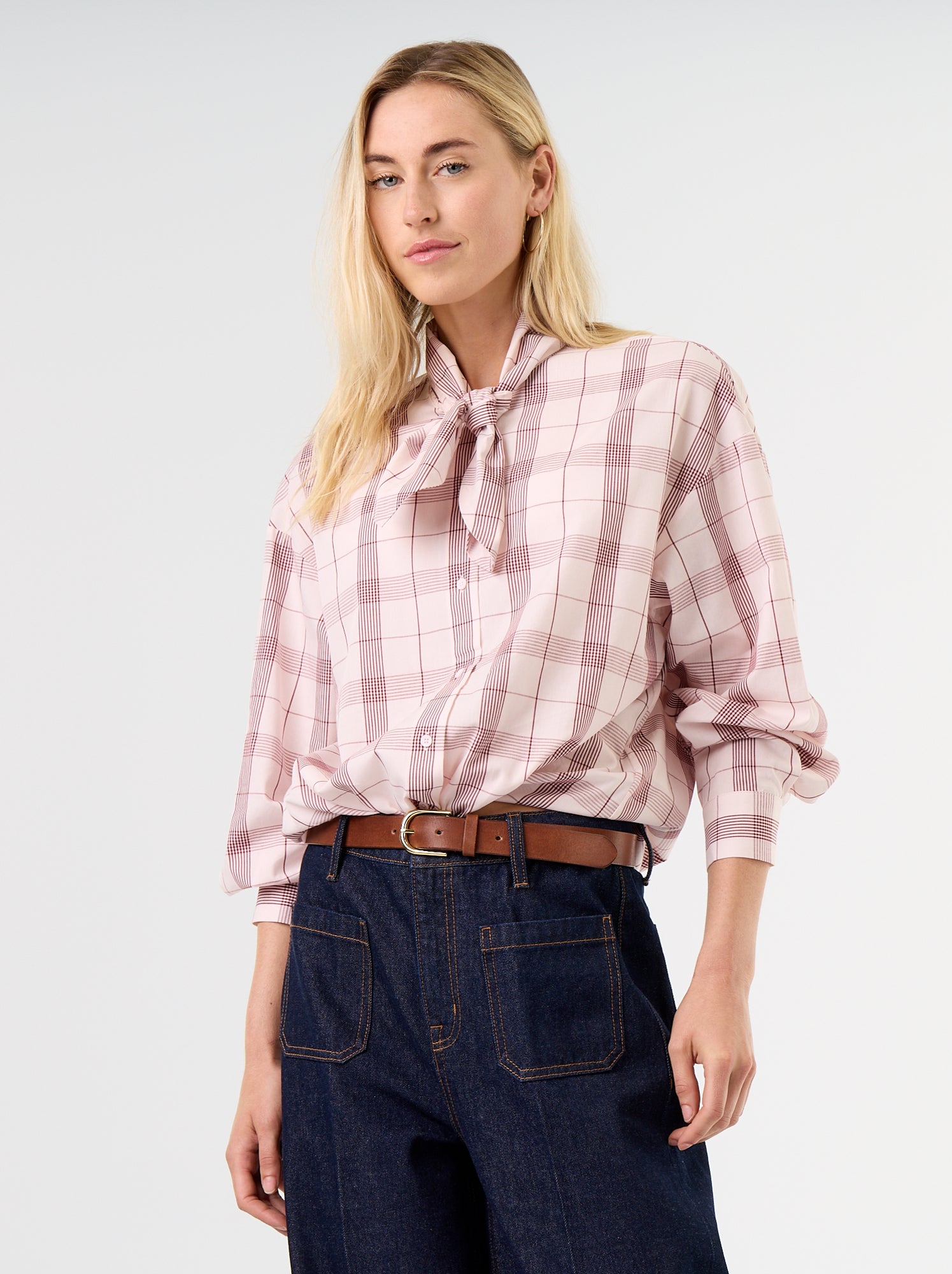 Chemise ample à manches longues et col lavallière - Rose (GHM63_6)