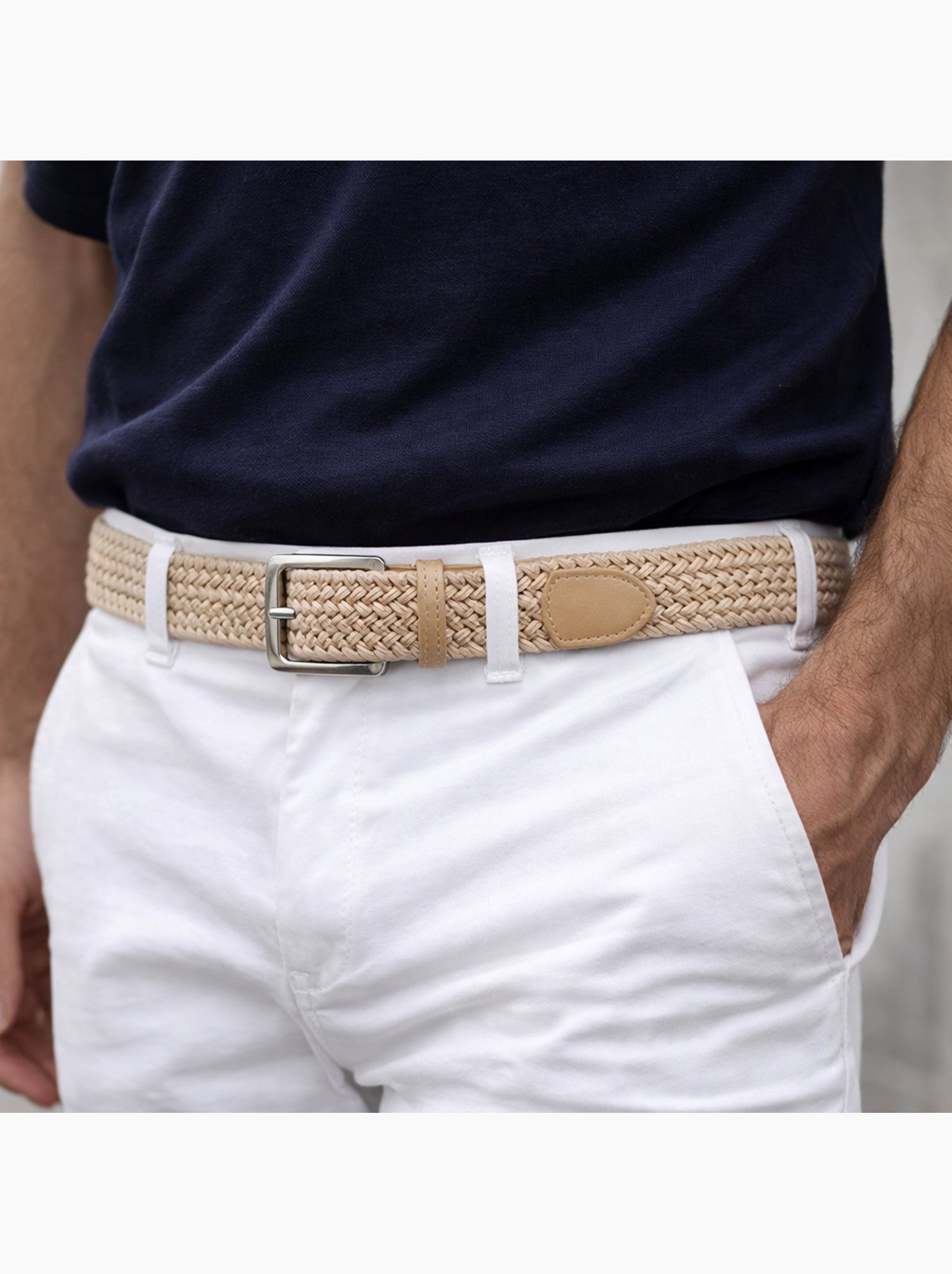 Ceinture élastique 3 cm – finition cuir synthétique ajustable - Beige