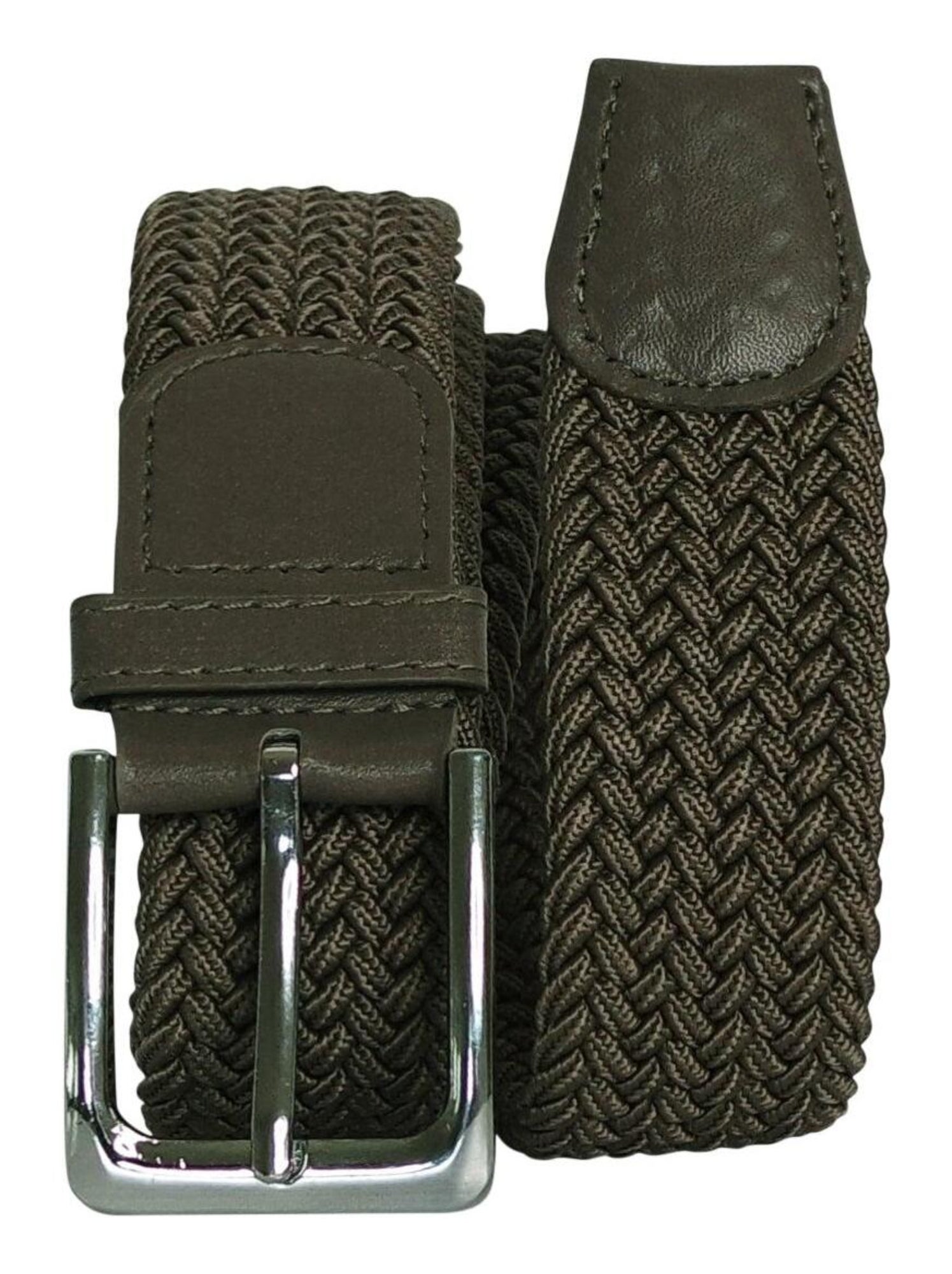 Ceinture élastique 3 cm – finition cuir synthétique ajustable - Vert kaki
