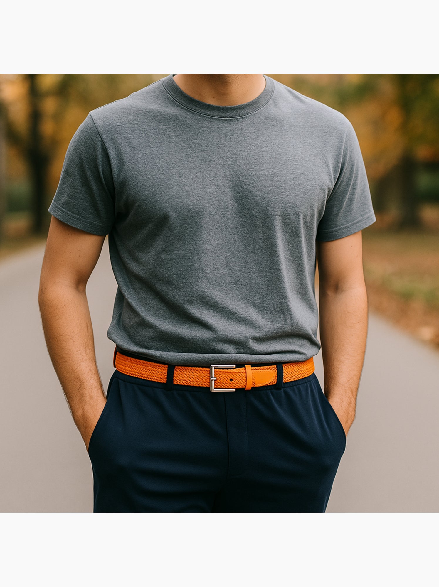 Ceinture élastique 3 cm – finition cuir synthétique ajustable - Orange
