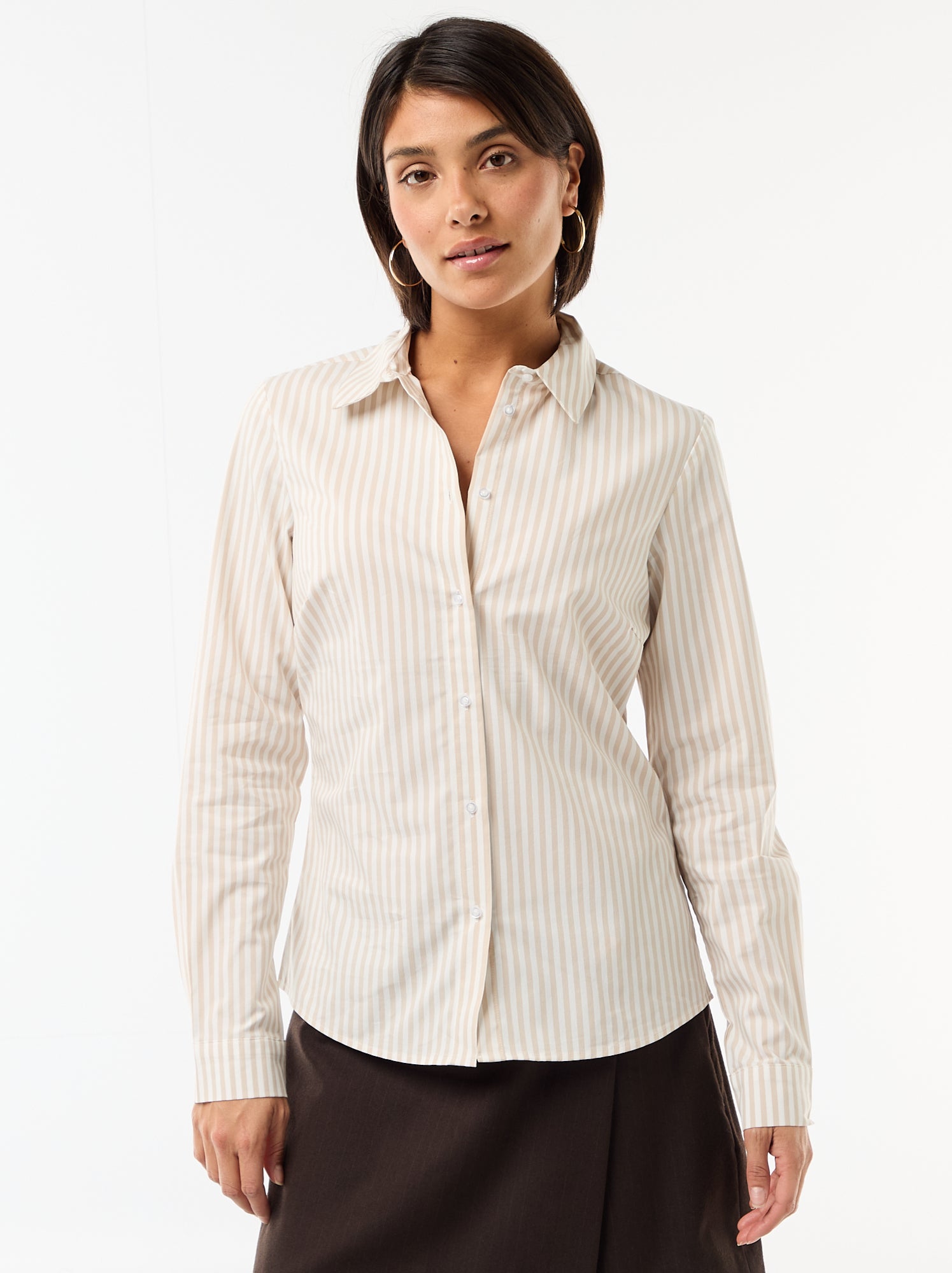 Chemise fittée col italien - Beige (YZ543_18)