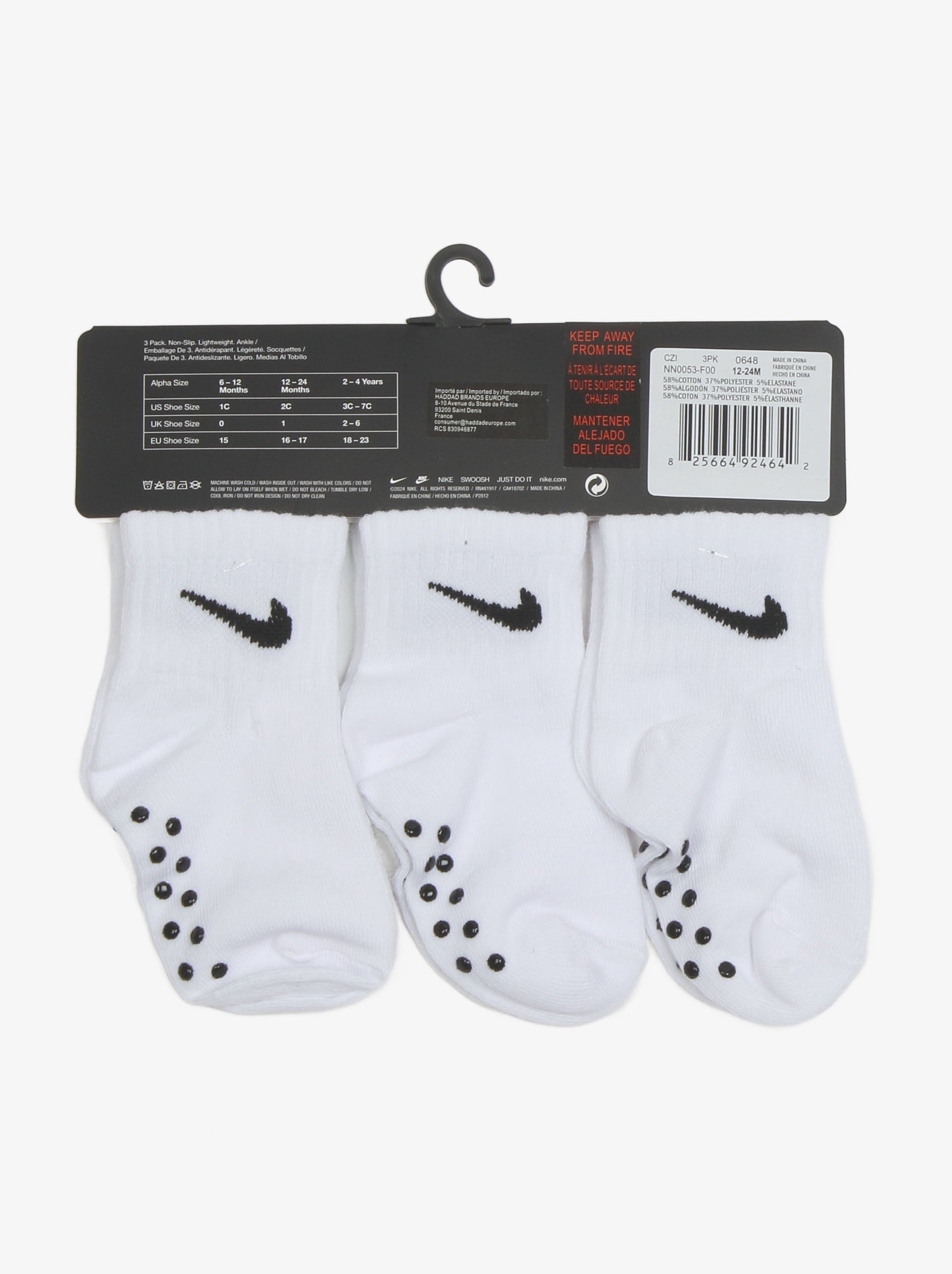 Chaussettes bébé lot de 3 - nike - Blanc Noir