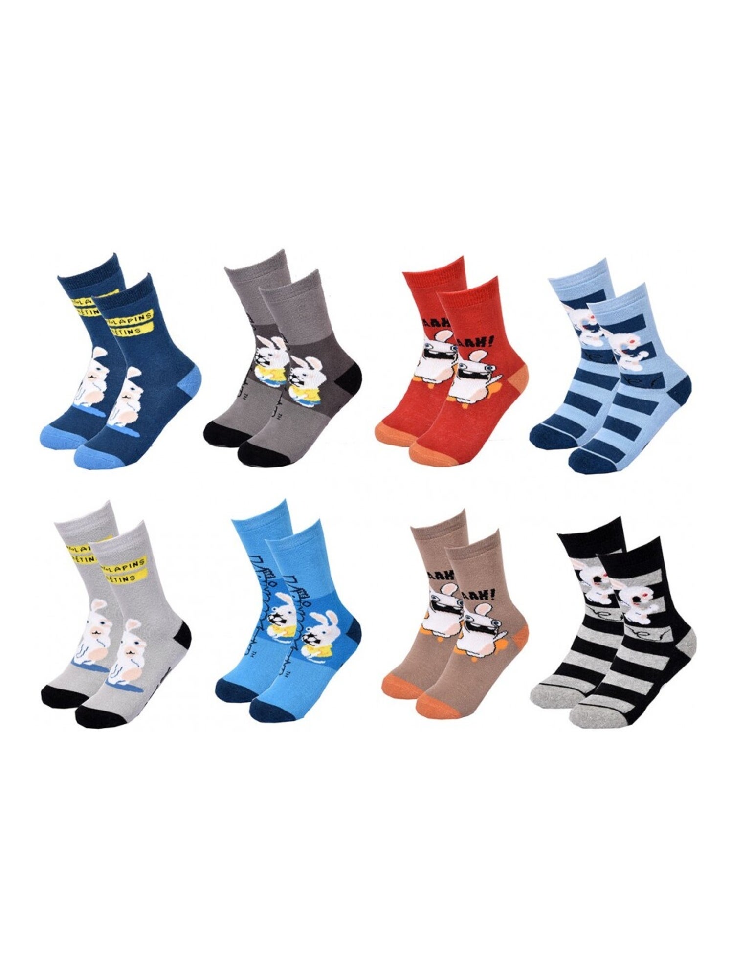 Chaussettes Enfant LAPINS CRETINS ABS Antidérapant - Pack de 8 - Noir Multicolore Gris