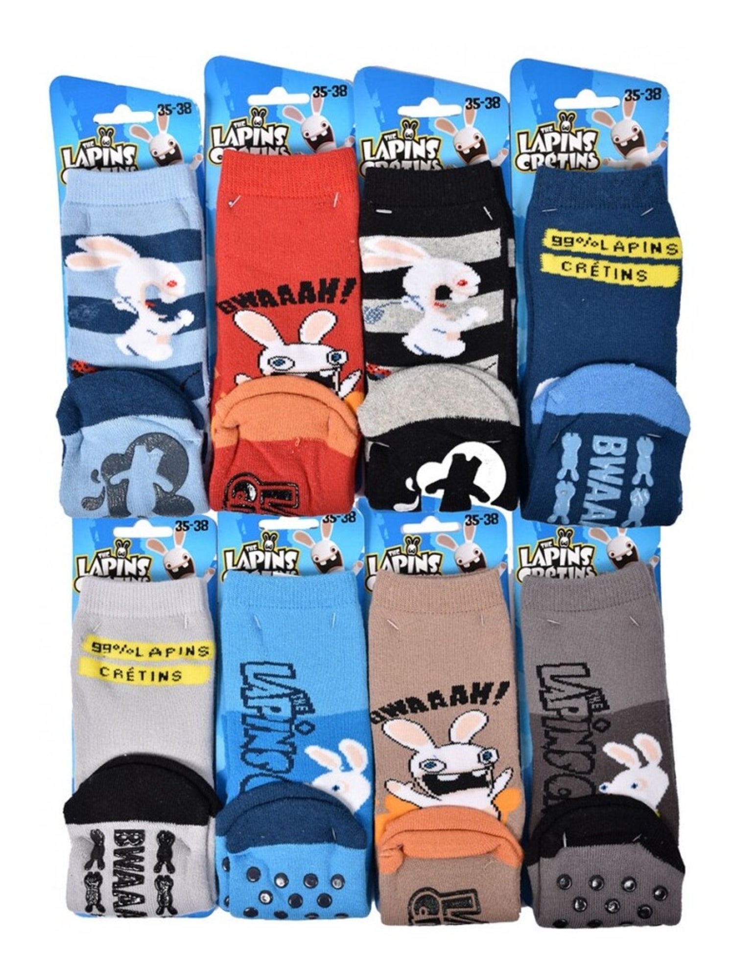 Chaussettes Enfant LAPINS CRETINS ABS Antidérapant - Pack de 8 - Noir Multicolore Gris