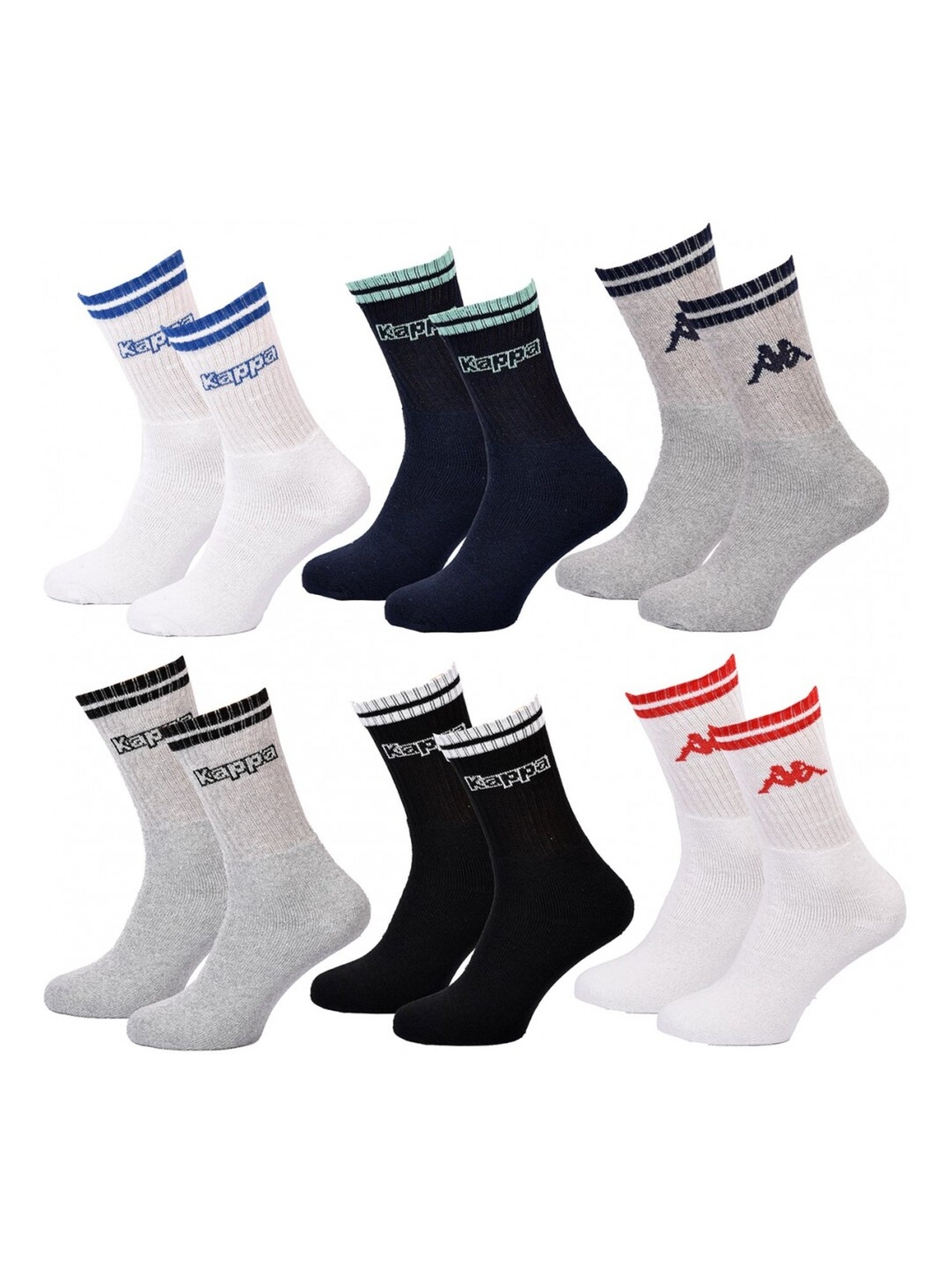 Chaussettes Homme CREW KAPPA - Pack de 6 - Blanc Multicolore Gris
