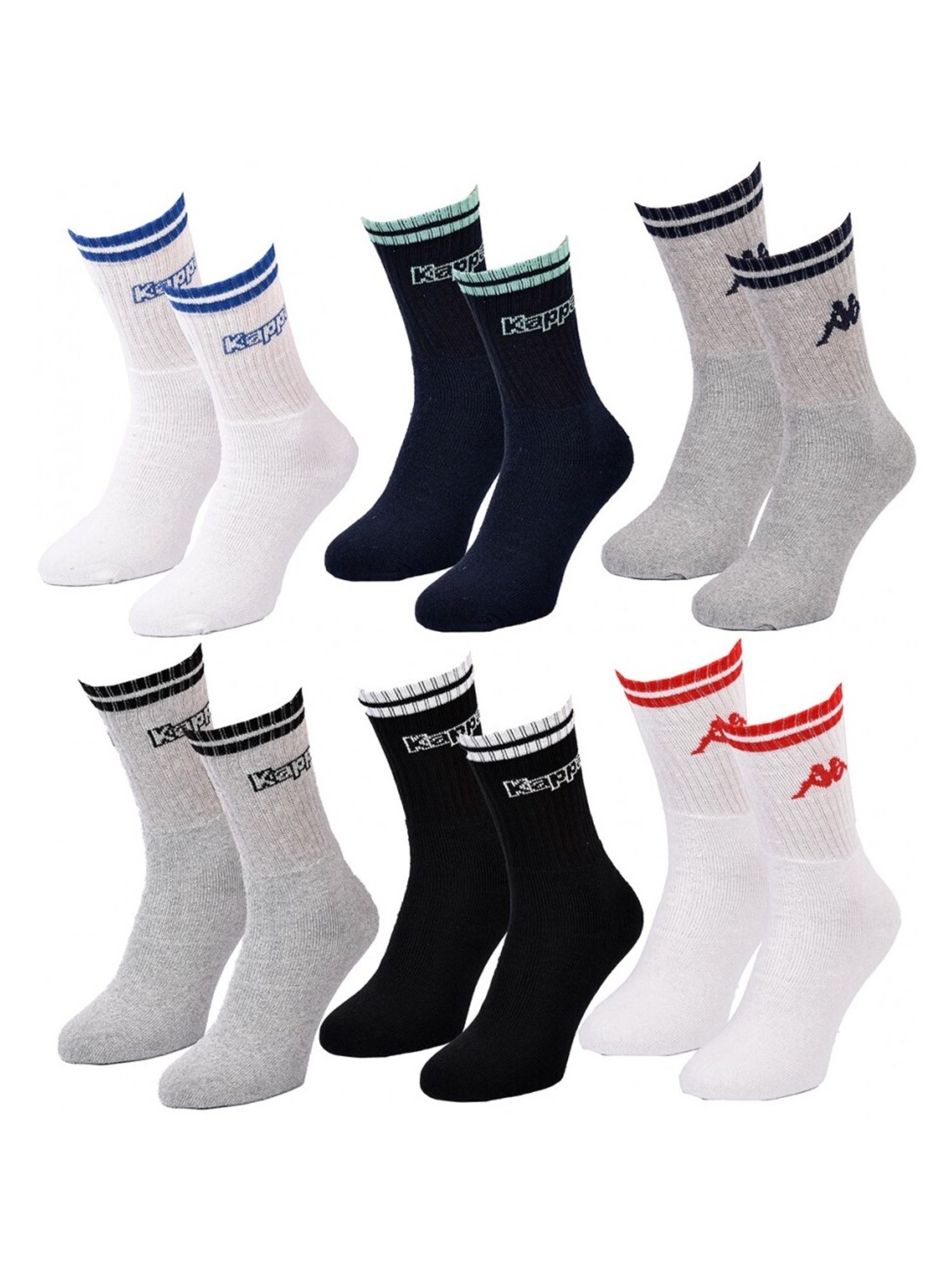 Chaussettes Homme CREW KAPPA - Pack de 6 - Blanc Multicolore Gris