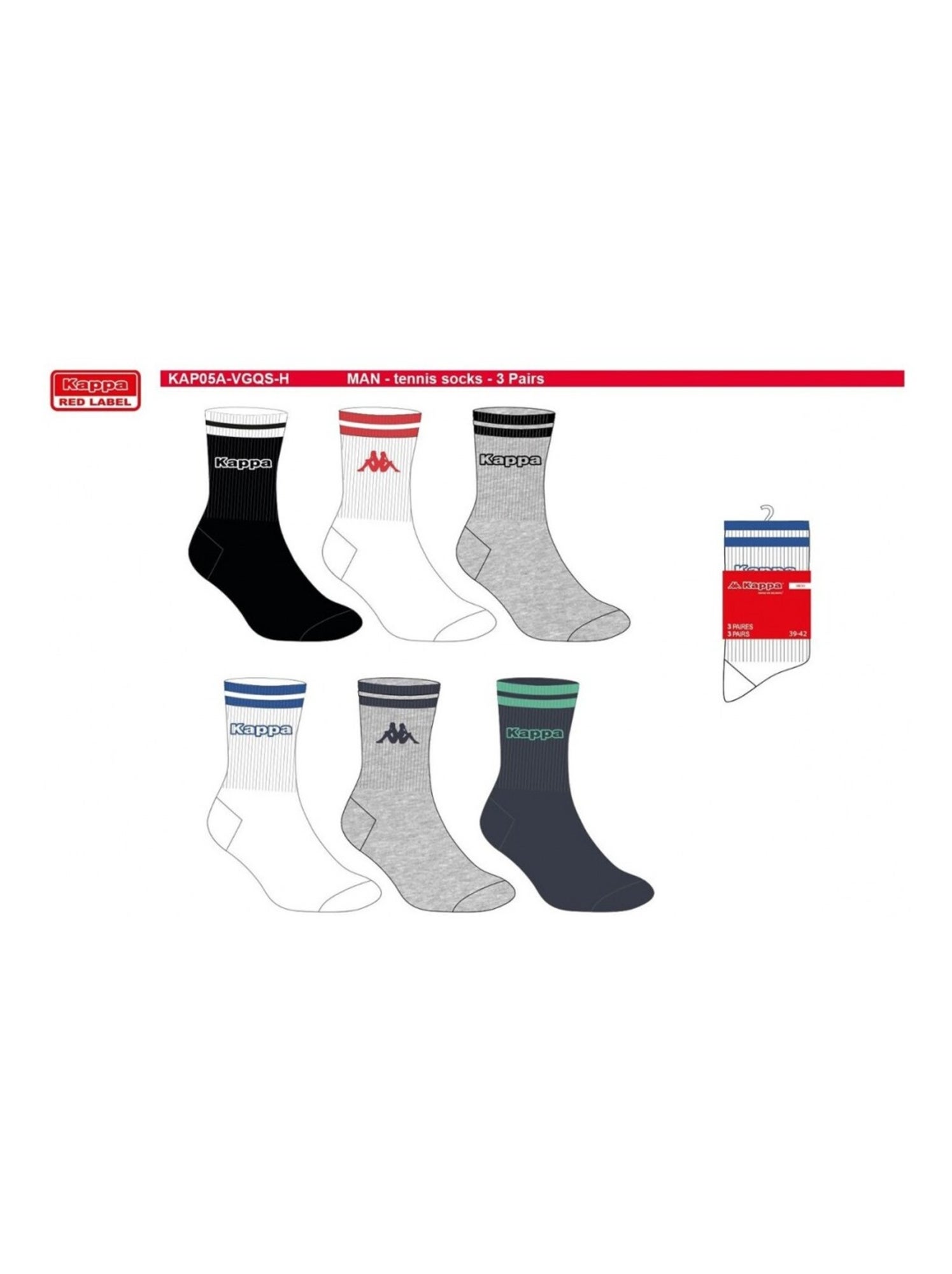 Chaussettes Homme CREW KAPPA - Pack de 6 - Blanc Multicolore Gris