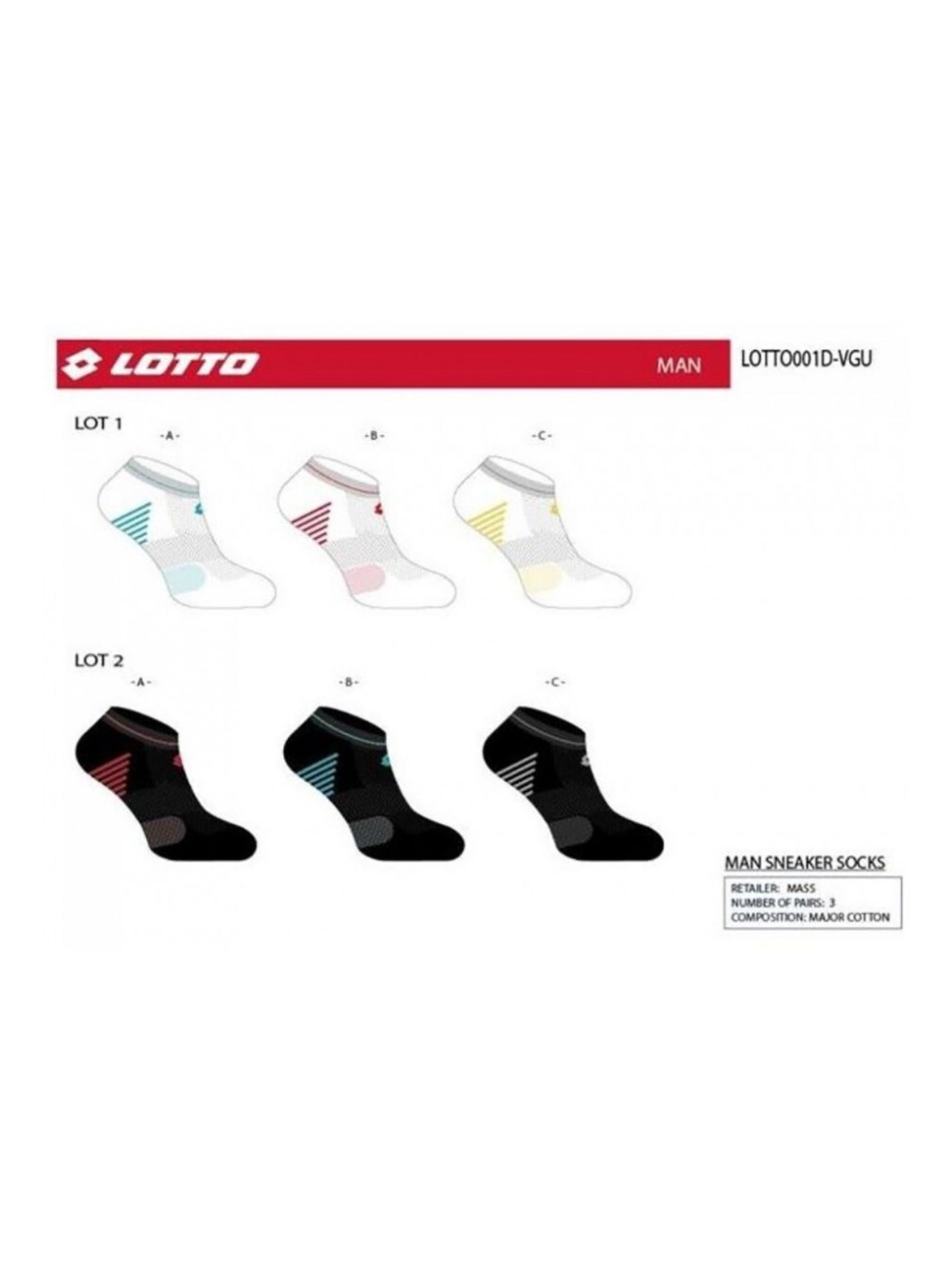 Chaussettes Homme LOTTO - Pack de 6 - Blanc Multicolore Noir