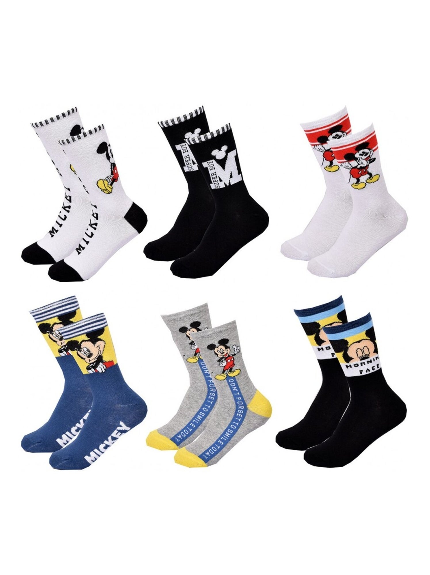Chaussettes Pack Garçon DISNEY MICKEY MOUSE - Pack de 6 - Blanc Multicolore Noir