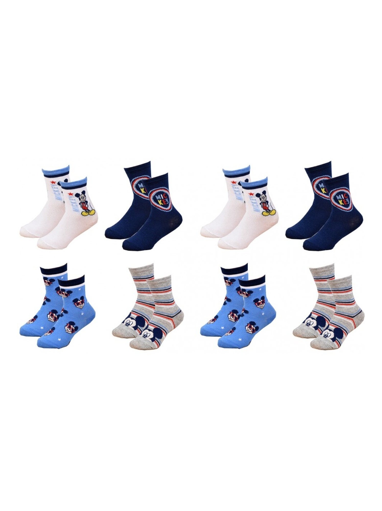 Chaussettes Pack Garçon DISNEY MICKEY MOUSE - Pack de 8 - Blanc Bleu marine Gris