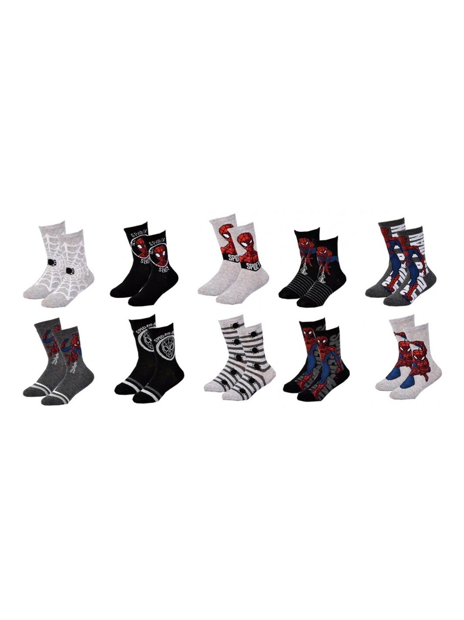 Chaussettes Pack Garçon DISNEY SPIDERMAN - Pack de 10 - Noir Multicolore Gris