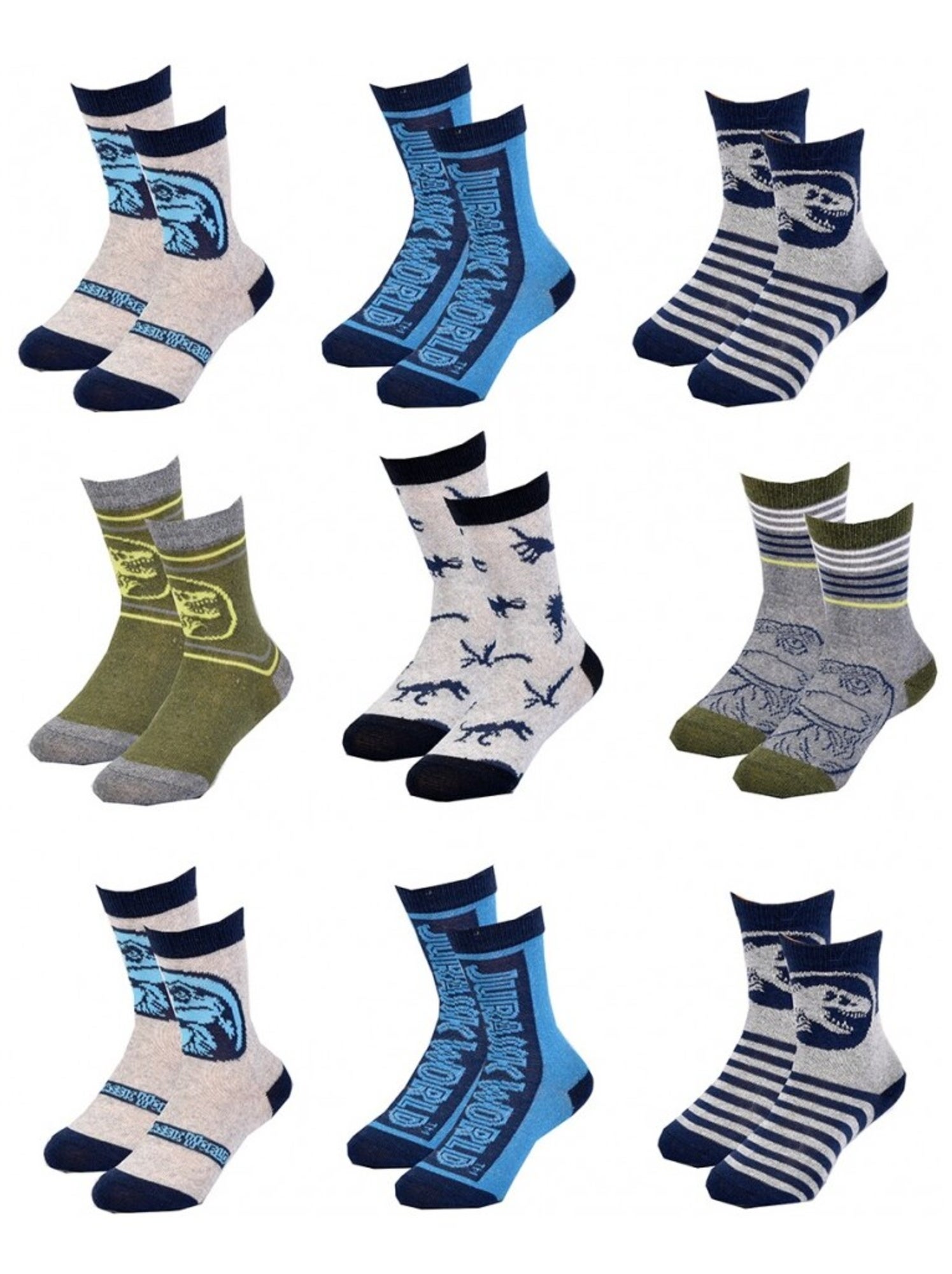 Chaussettes Pack Garçon JURASSIC WORLD - Pack de 9 - Bleu Gris clair Gris