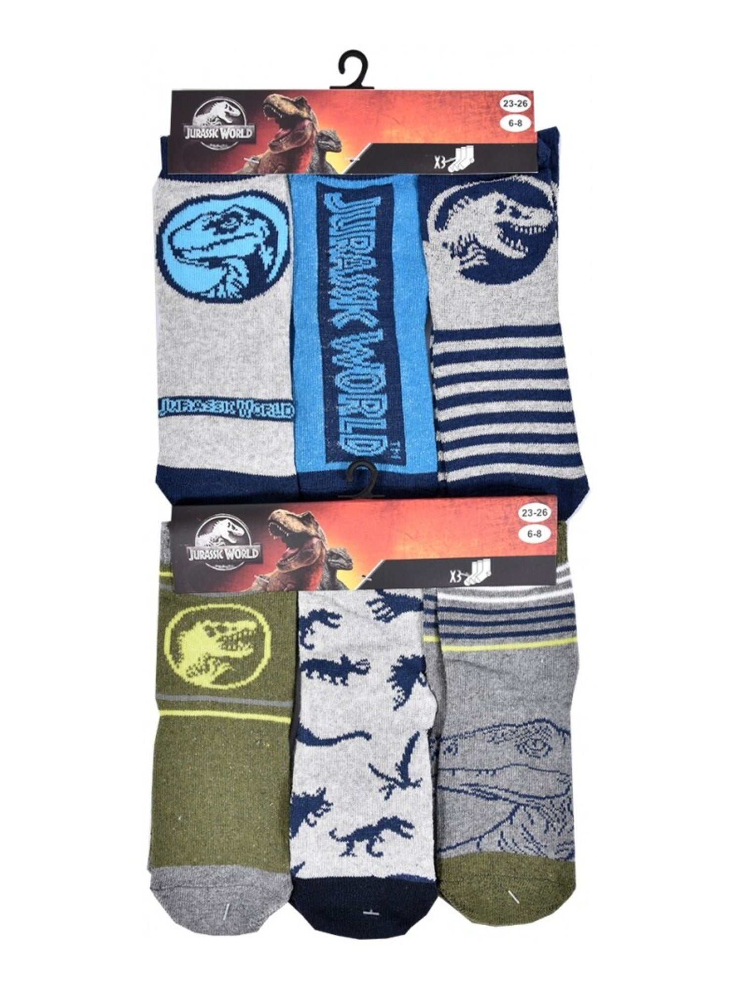 Chaussettes Pack Garçon JURASSIC WORLD - Pack de 9 - Bleu Gris clair Gris