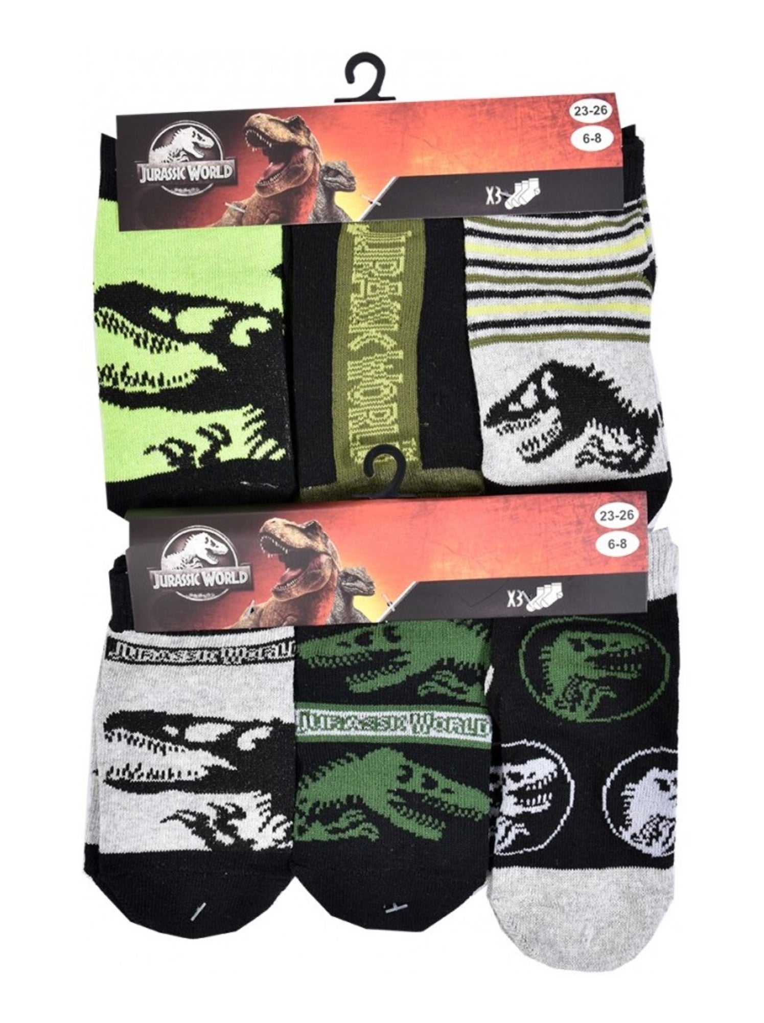 Chaussettes Pack Garçon JURASSIC WORLD - Pack de 9 - Bleu Gris clair Gris