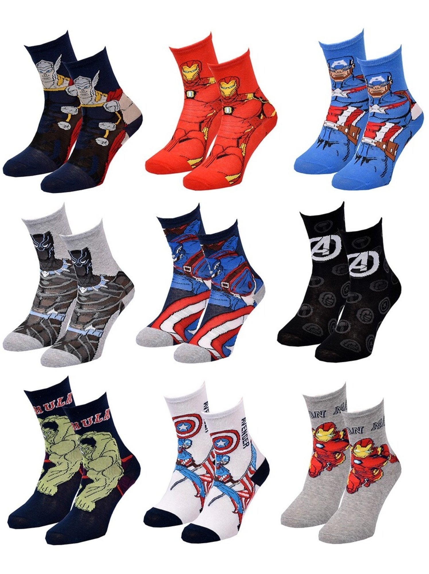 Chaussettes Pack Garçon MARVEL AVENGERS Pack de 9 Paires - Noir Multicolore Gris