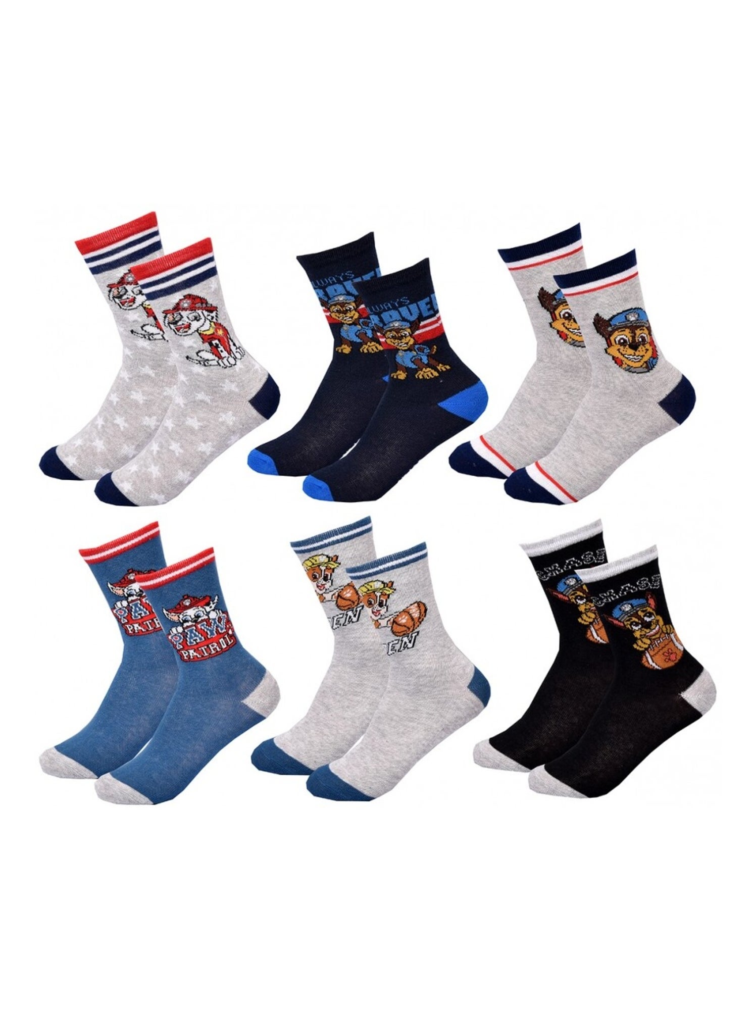Chaussettes Pack Garçon PAT PATROUILLE - Pack de 6 - Gris Bleu ciel Noir