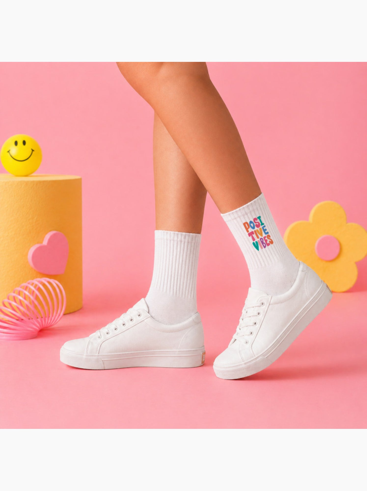 Chaussettes POSITIVE VIBES - Blanc