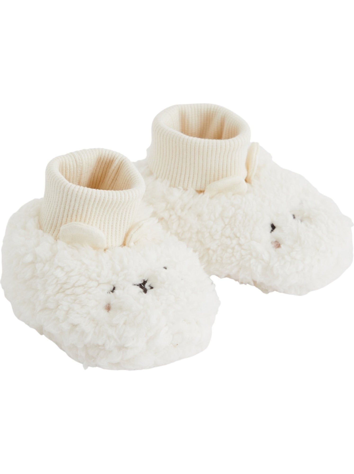Chaussons bébé en sherpa caramel - Ecru