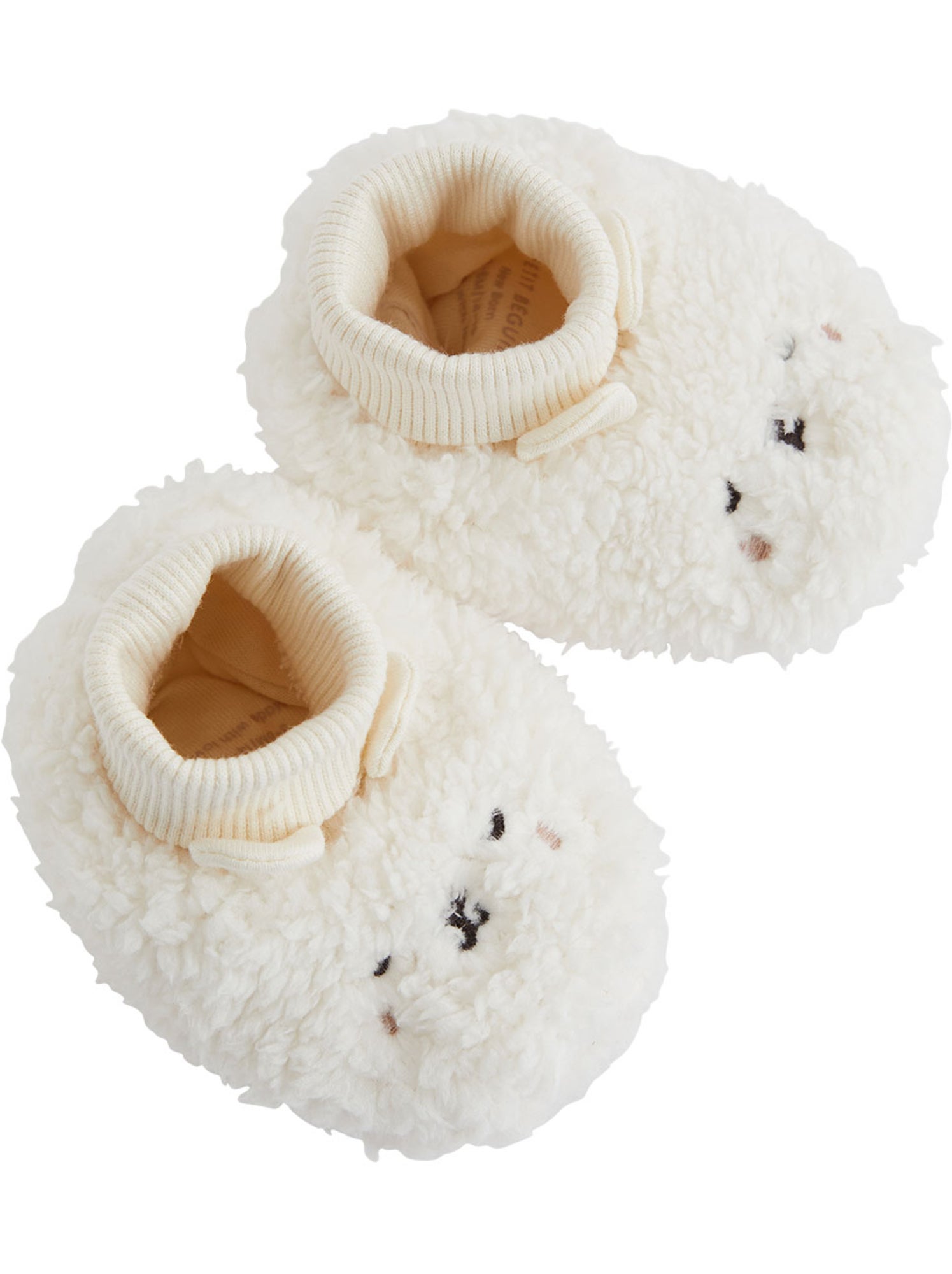 Chaussons bébé en sherpa caramel - Ecru